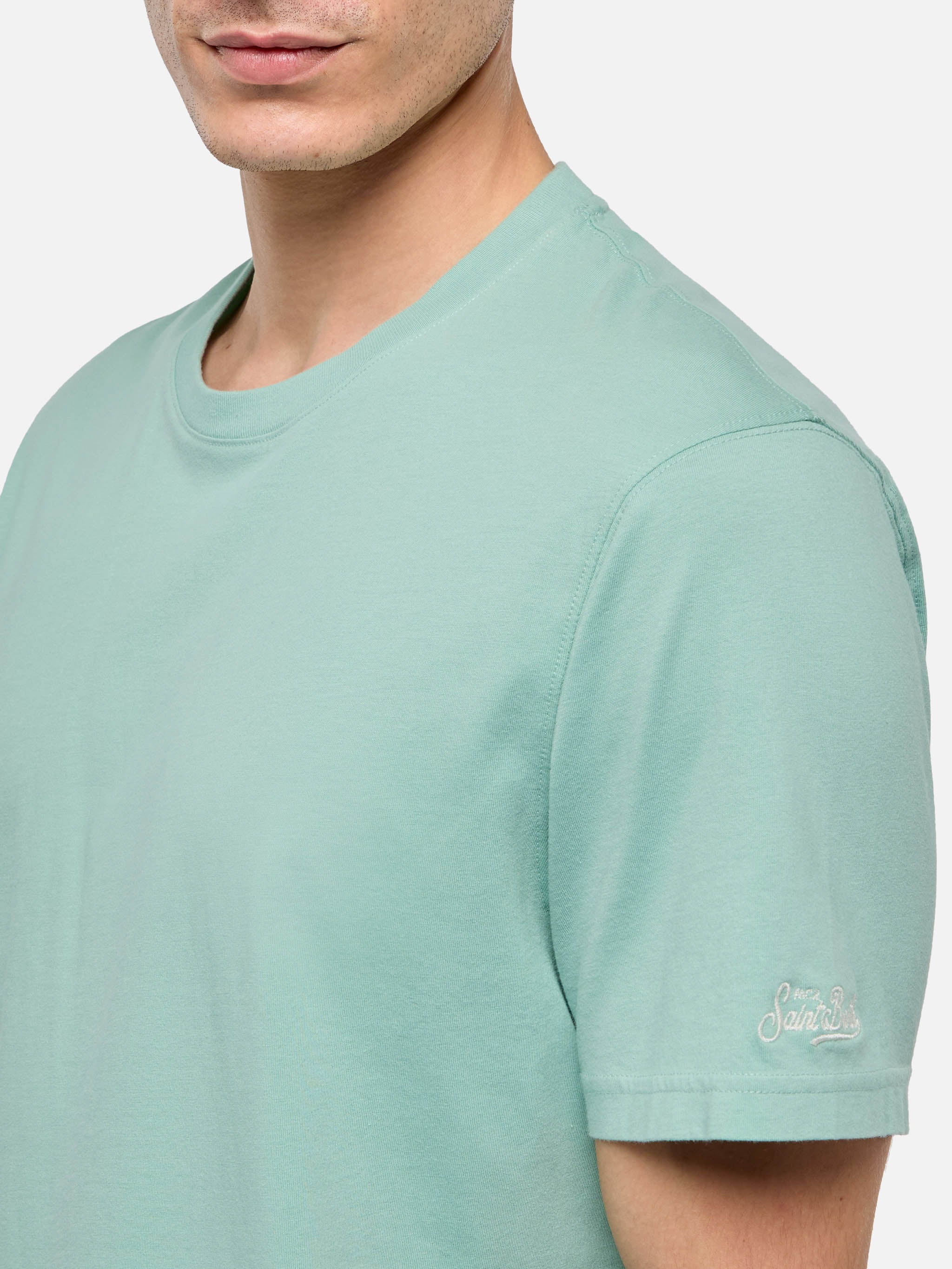 Tshirt Dover in jersey di cotone verde salvia con ricamo St. Barth - Image 3