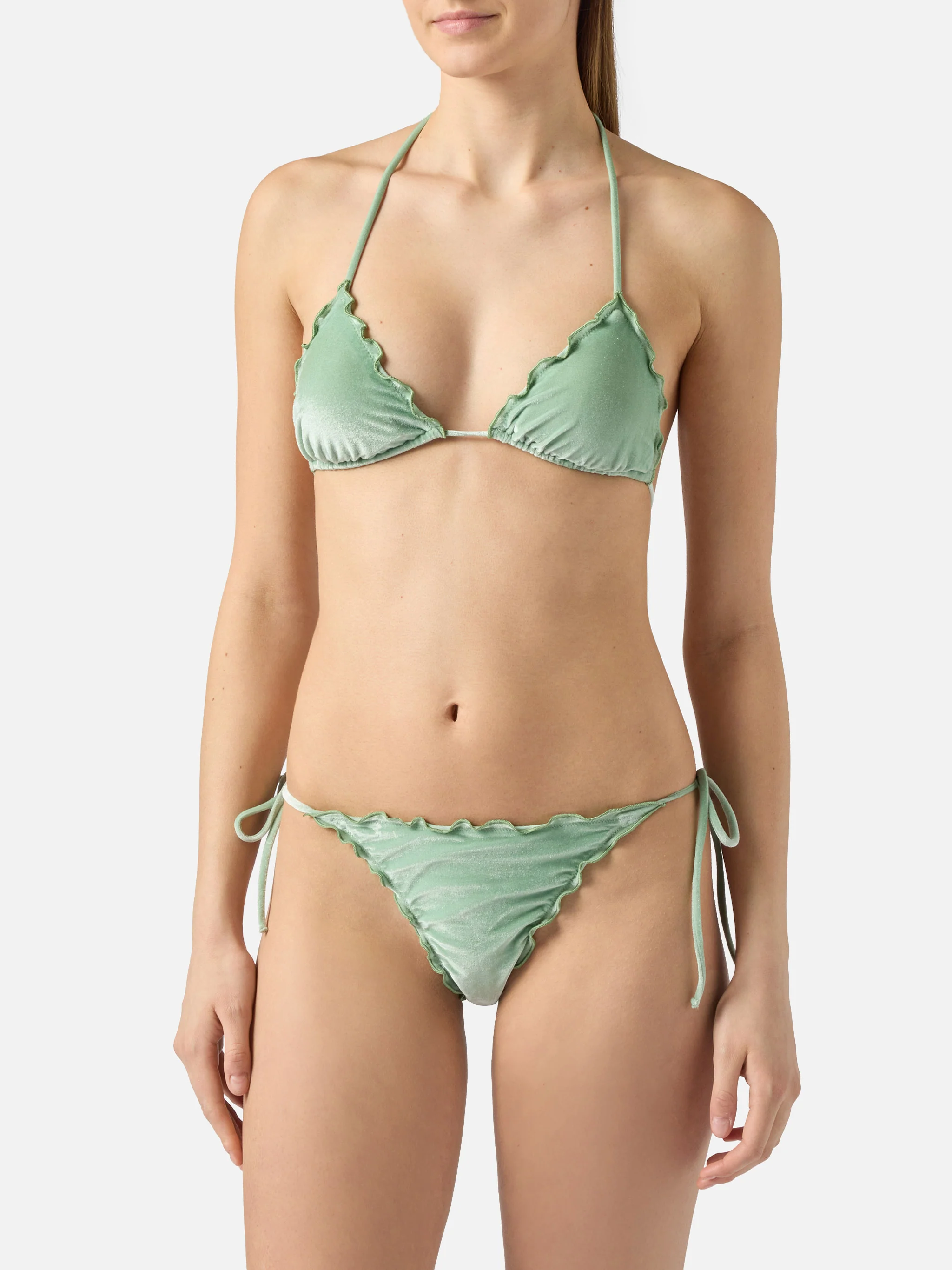 Bikini Sagittarius Miami in velluto argento e verde salvia - Image 2