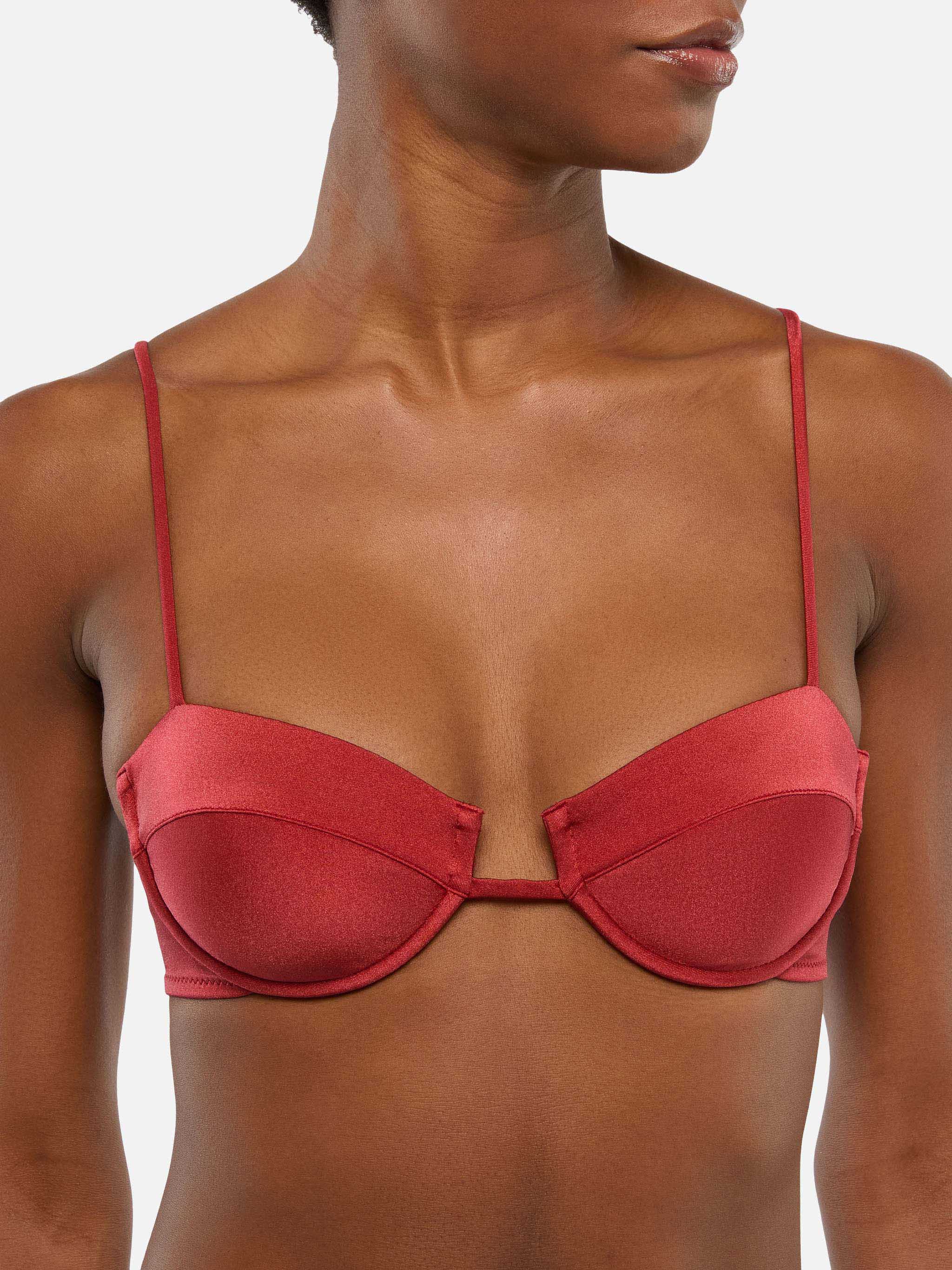 Bralette con ferretto in rosso mattone shimmer - Image 2