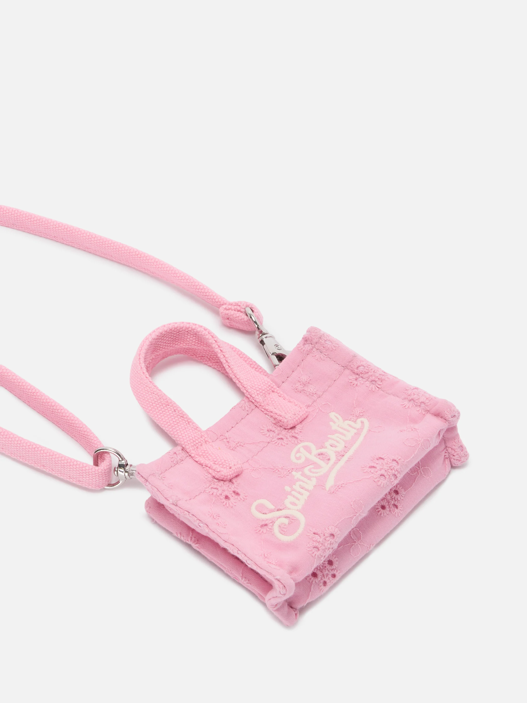 Keychain a forma di mini borsa in cotone sangallo con logo stampato - Image 3