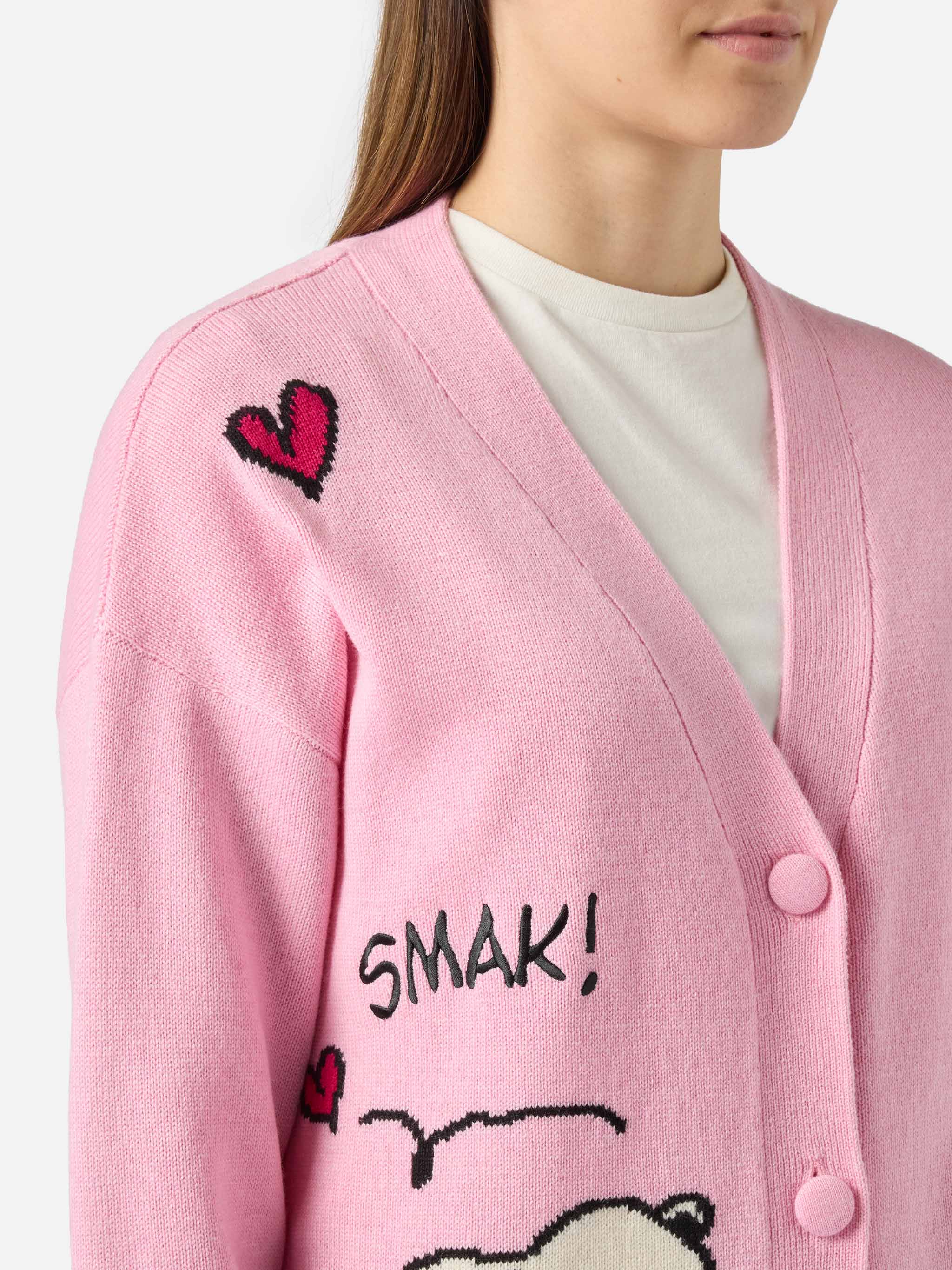 Cardigan Sasi in misto cashmere rosa con jacquard Snoopy | PEANUTS SPECIAL EDITION - Image 2