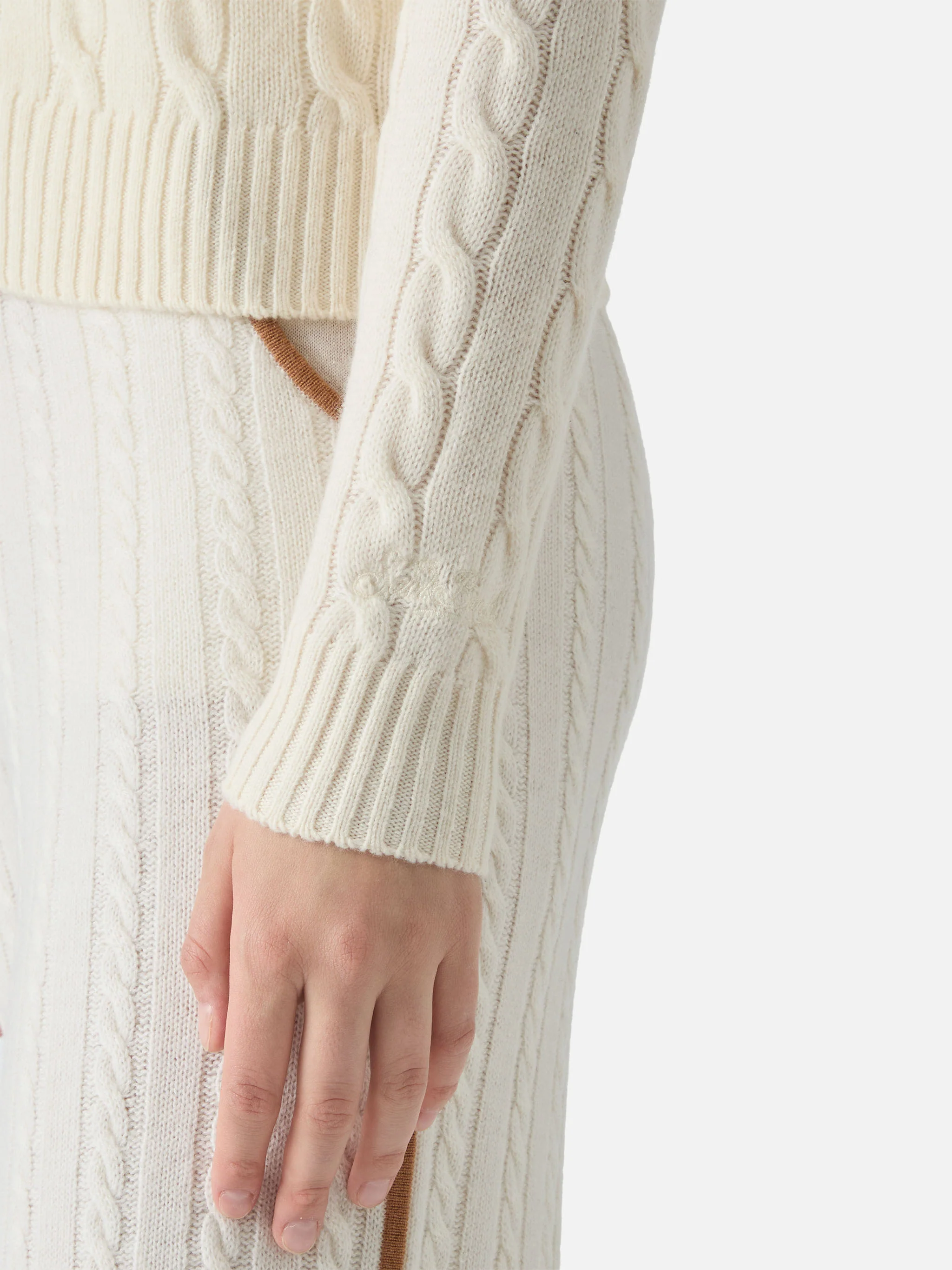 Maglione polo a trecce soft touch Savoy in lana merino bianca - Image 4