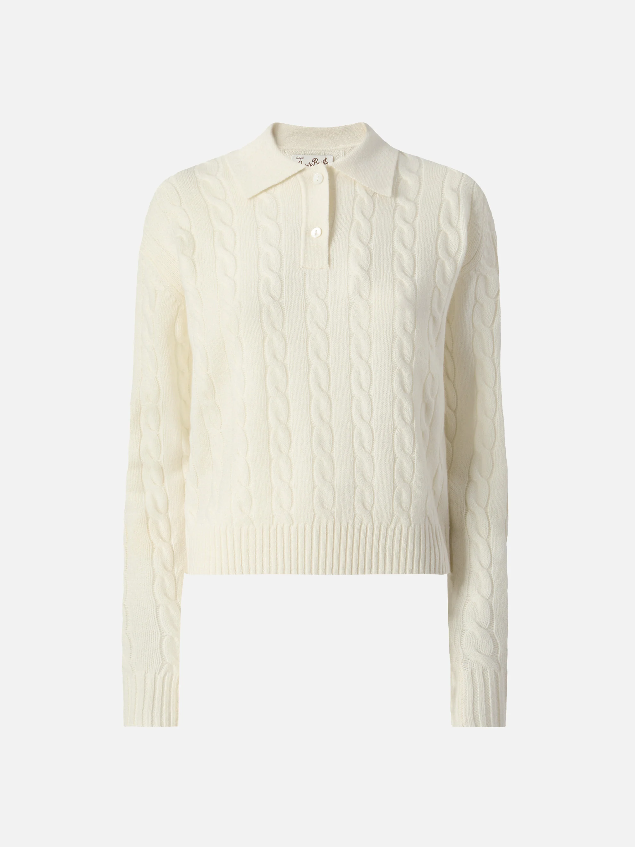 Maglione polo a trecce soft touch Savoy in lana merino bianca - Image 5