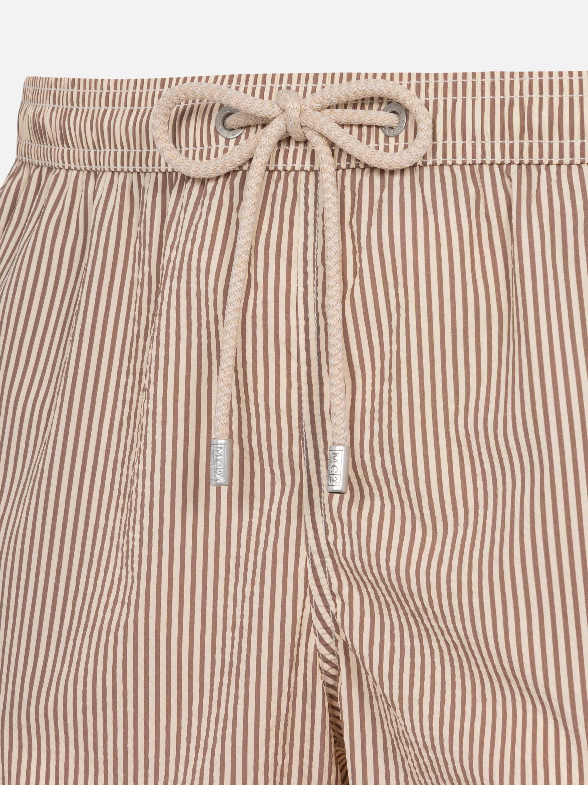 Costume classico leggero Patmos in seersucker a righe beige - Image 4
