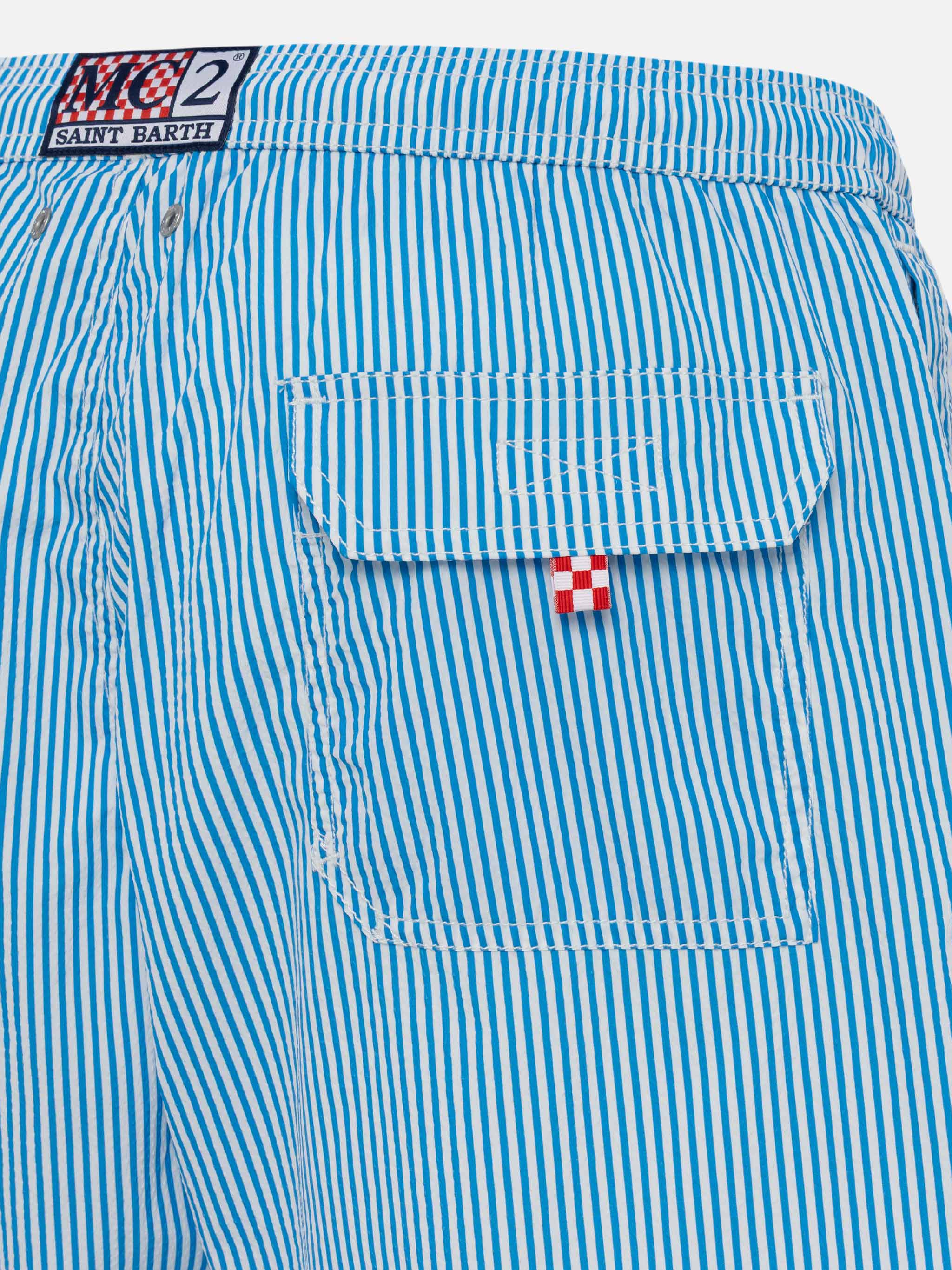 Costume classico leggero Patmos in seersucker a righe bluette - Image 4