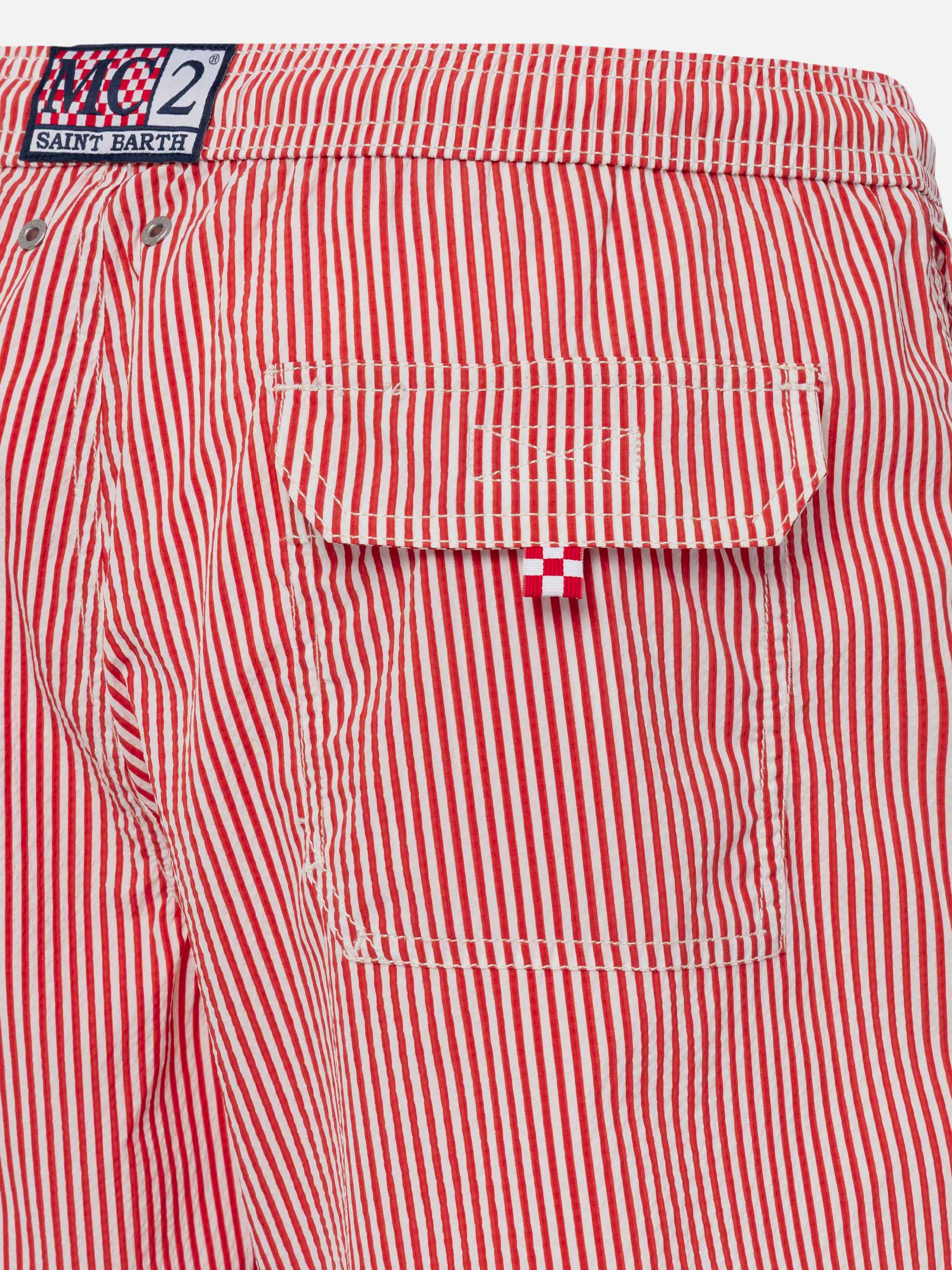 Costume classico leggero Patmos in seersucker a righe rosse - Image 4