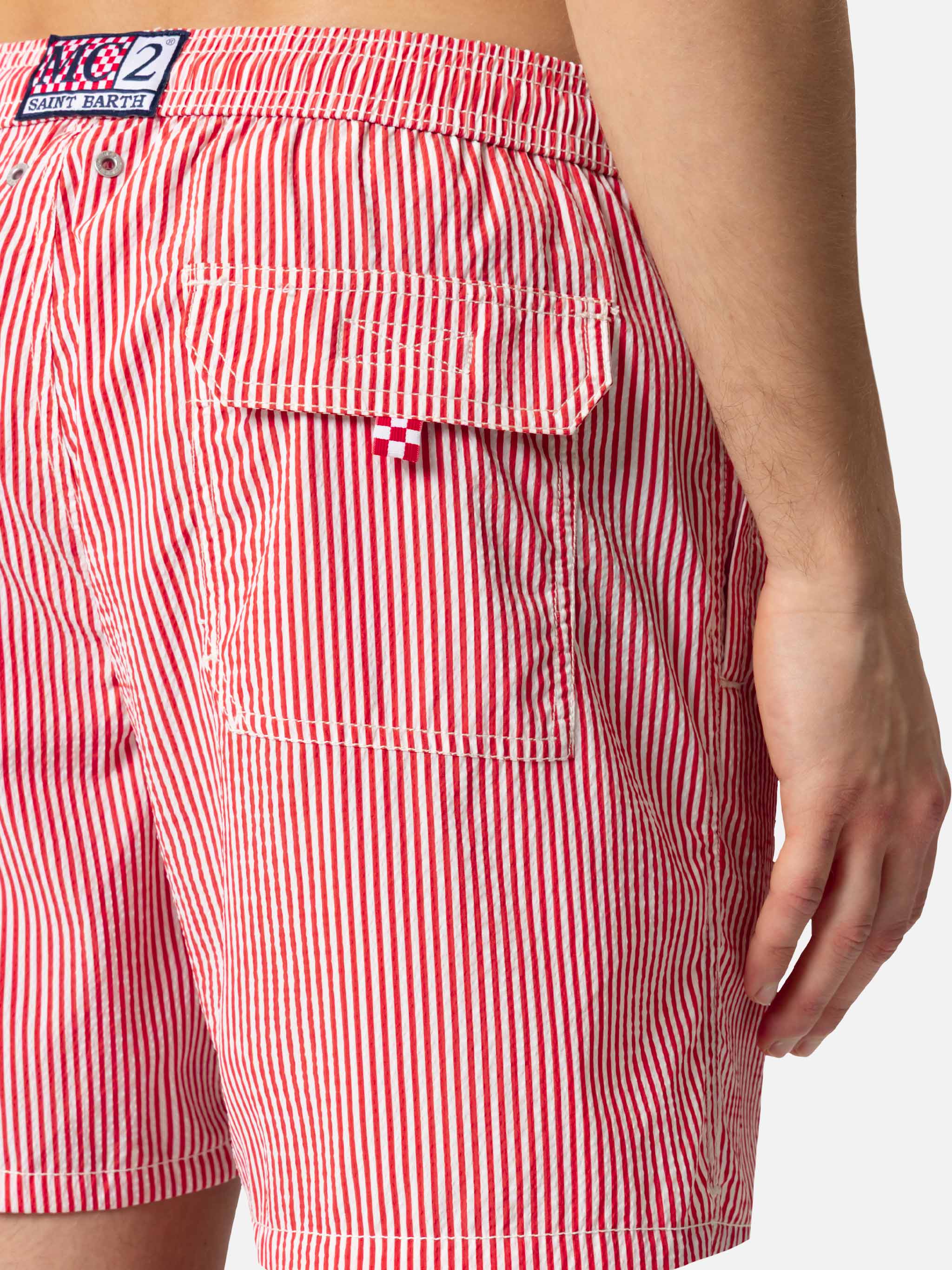 Costume classico leggero Patmos in seersucker a righe rosse - Image 8