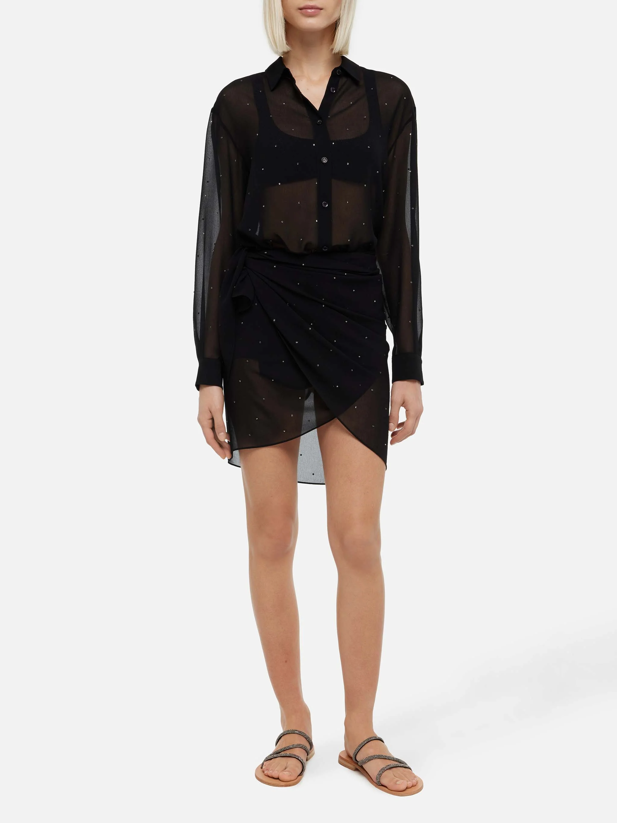 Sery short pareo in georgette nera con decorazioni di strass - Image 4