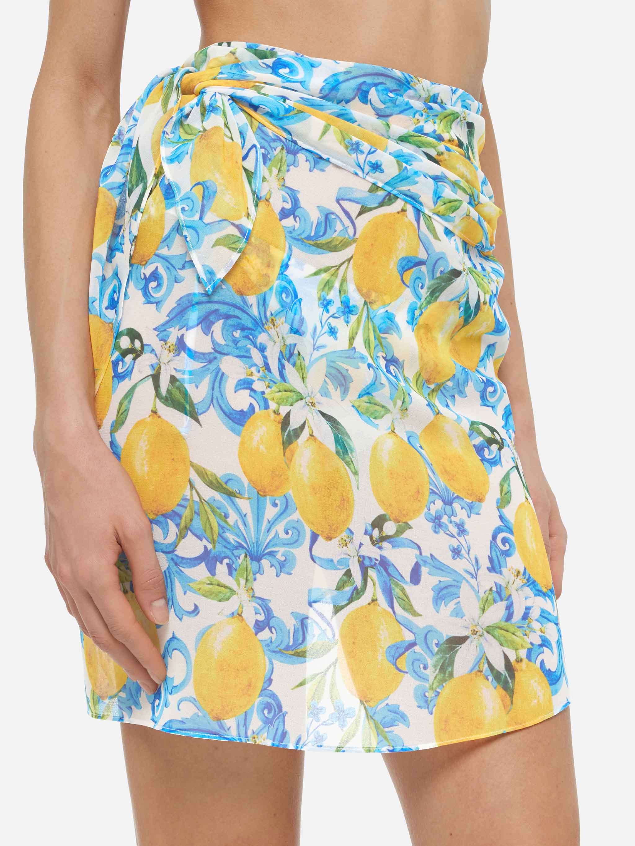 Sery short pareo in georgette marrone con stampa maiolica - Image 2