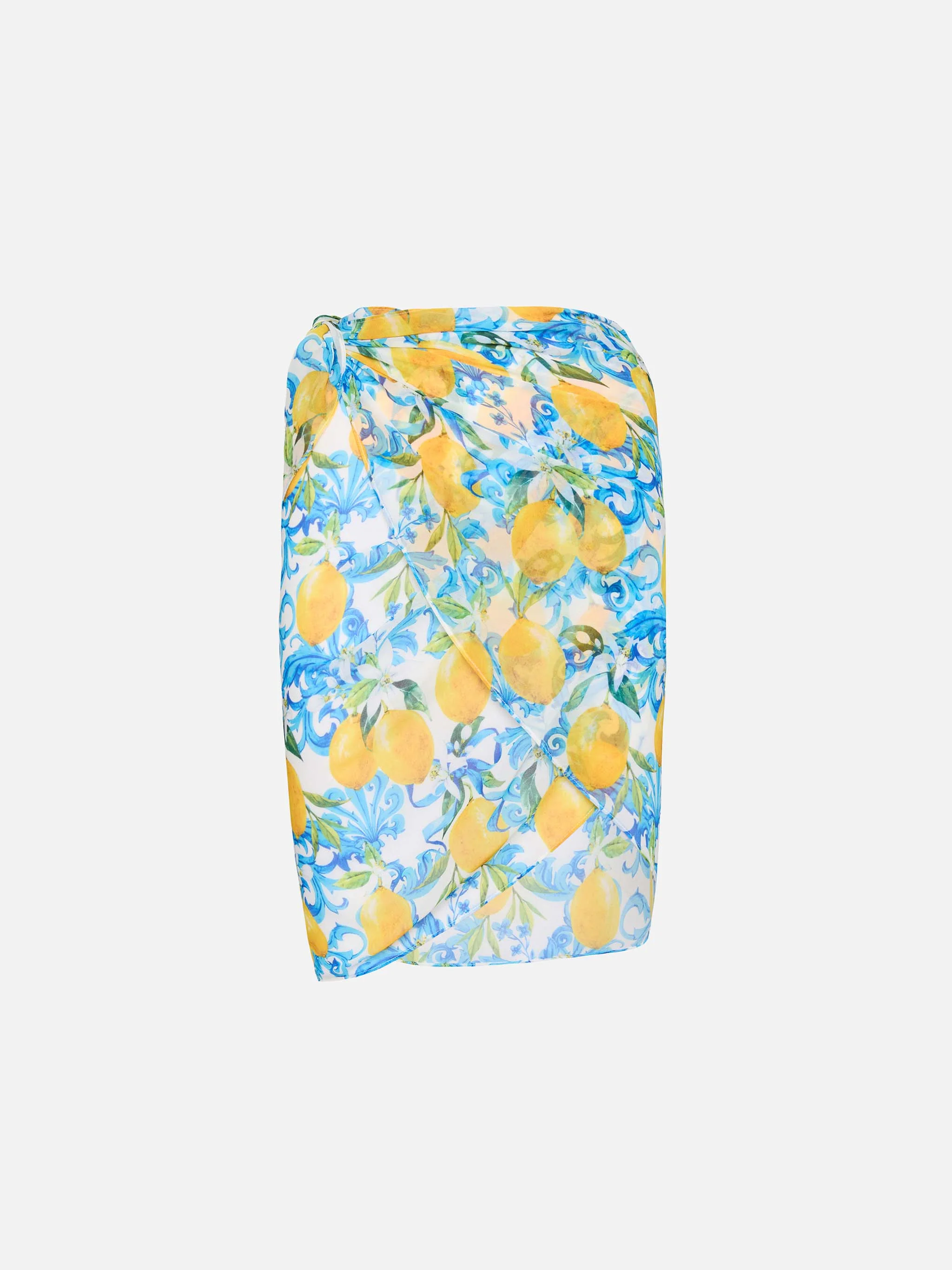 Sery short pareo in georgette marrone con stampa maiolica - Image 5