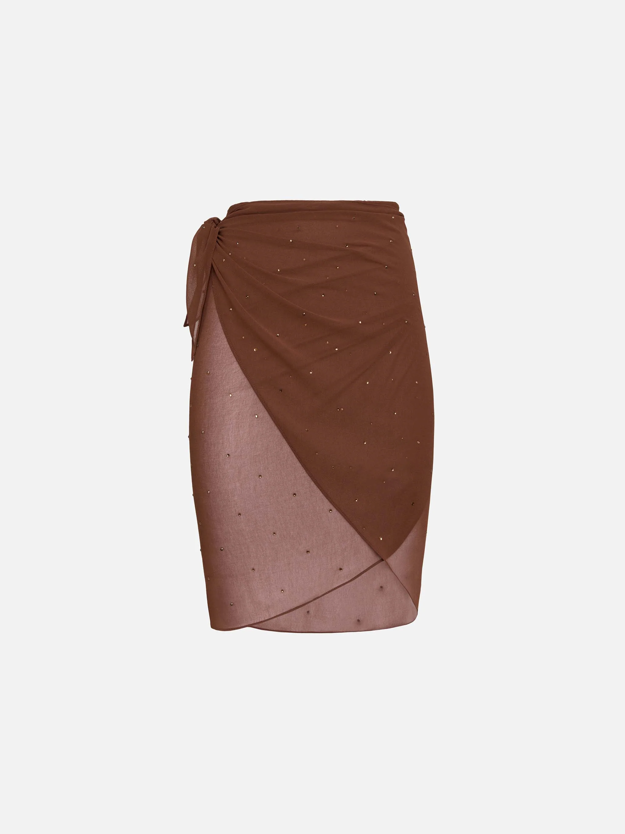 Sery short pareo in georgette marrone con decorazioni di strass - Image 3