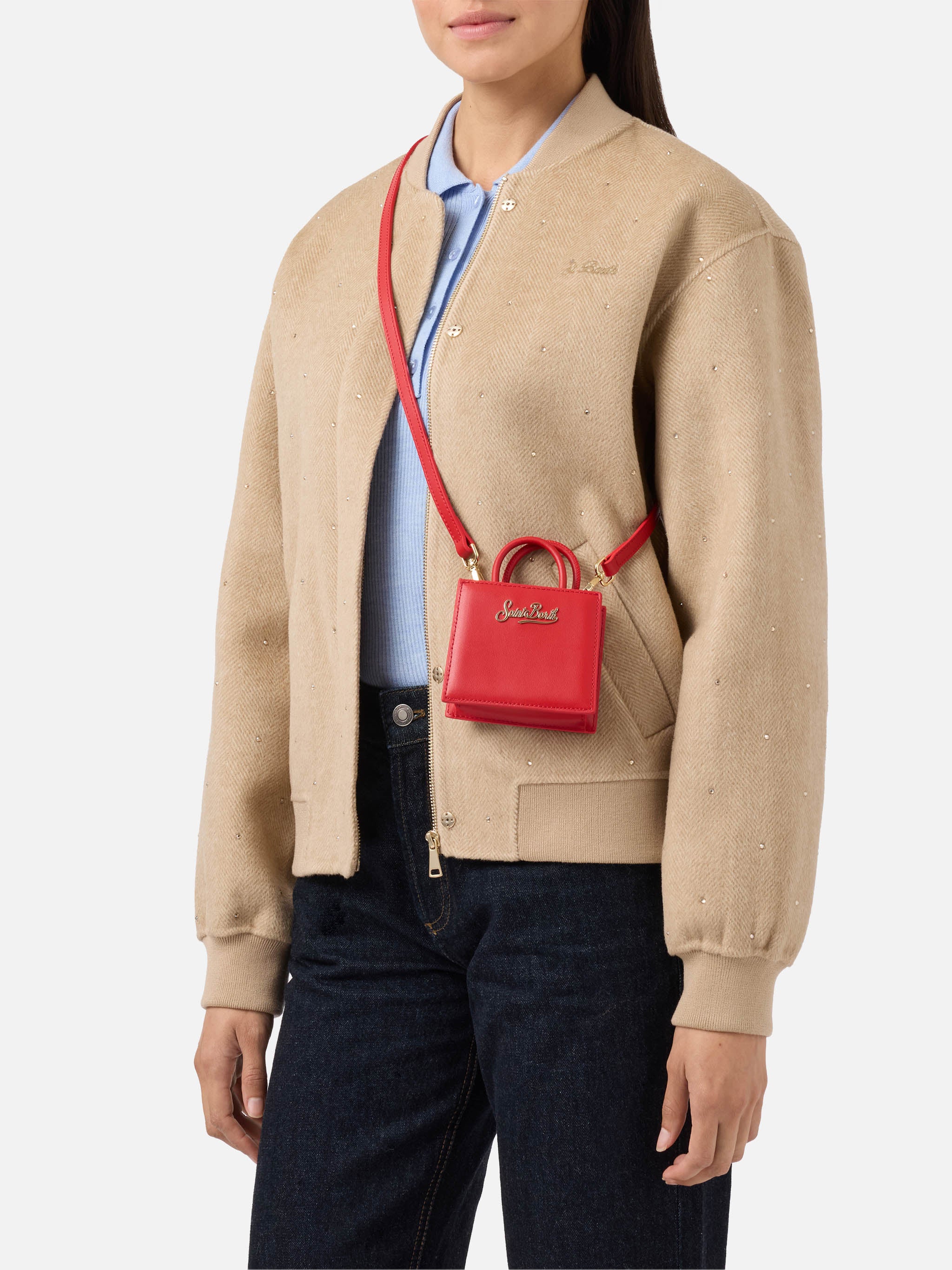 Borsa Shop Bag Micro in pelle rossa - Image 2