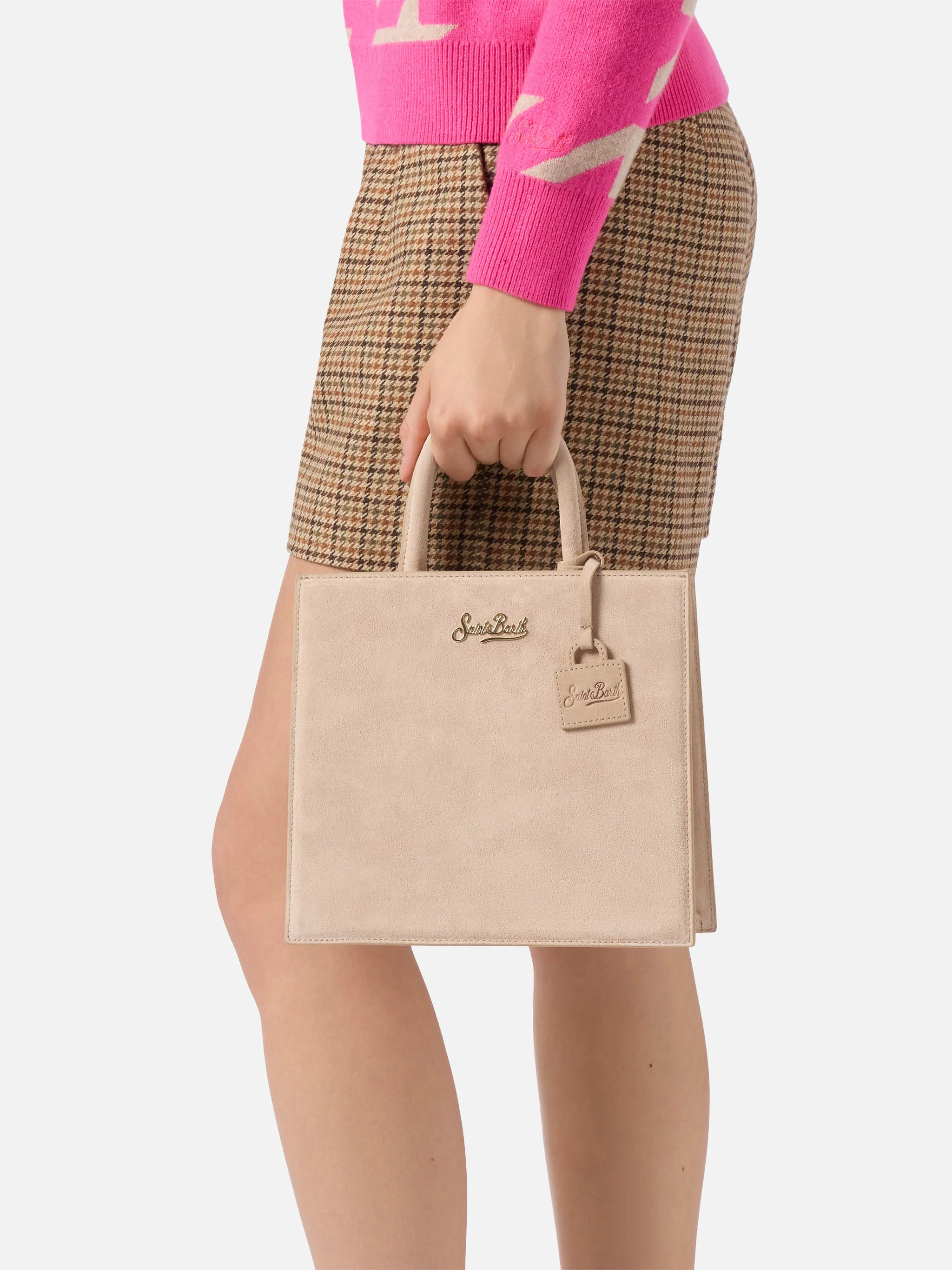 Borsa a mano Shop Bag Midi in pelle scamosciata beige - Image 2
