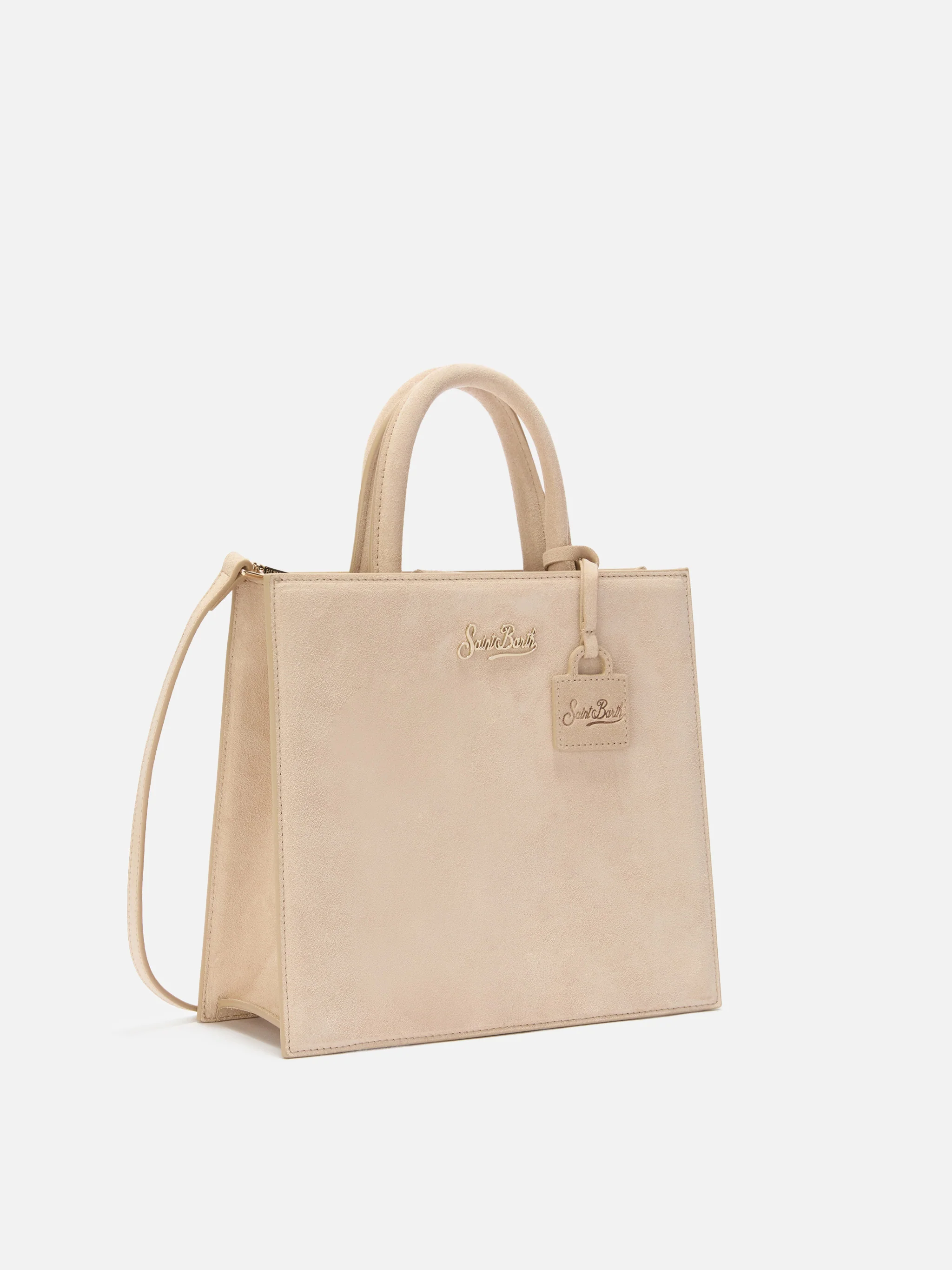 Borsa a mano Shop Bag Midi in pelle scamosciata beige - Image 3