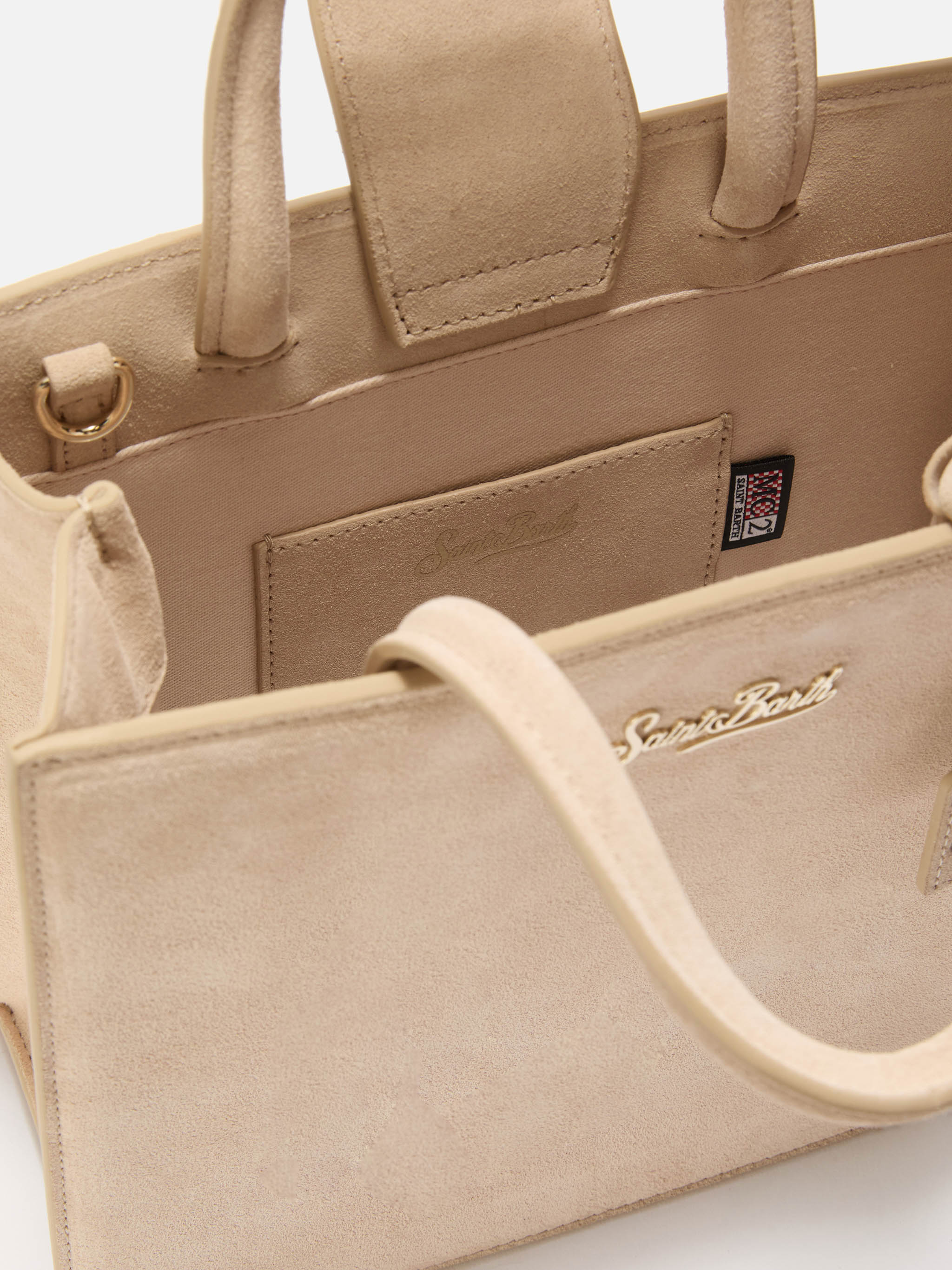Borsa a mano Shop Bag Midi in pelle scamosciata beige - Image 5