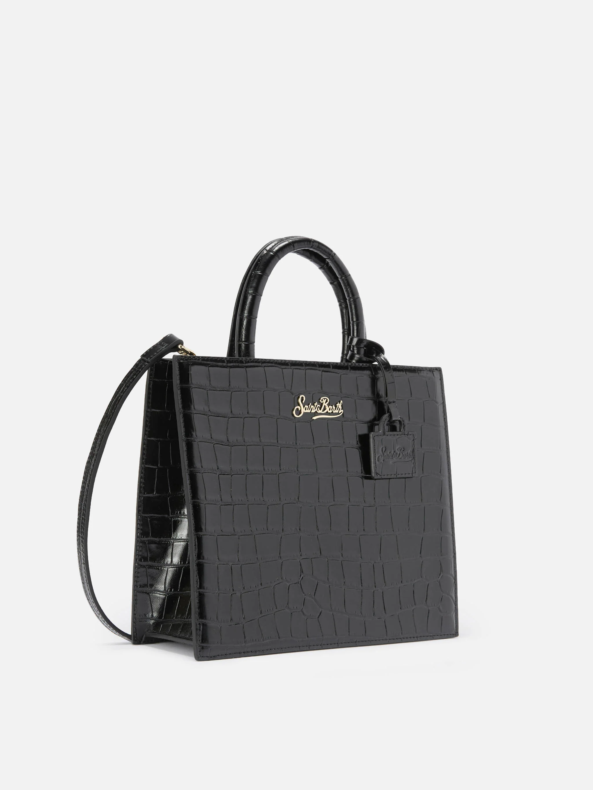 Borsa Shop Bag Midi stampa coccodrillo nera - Image 3