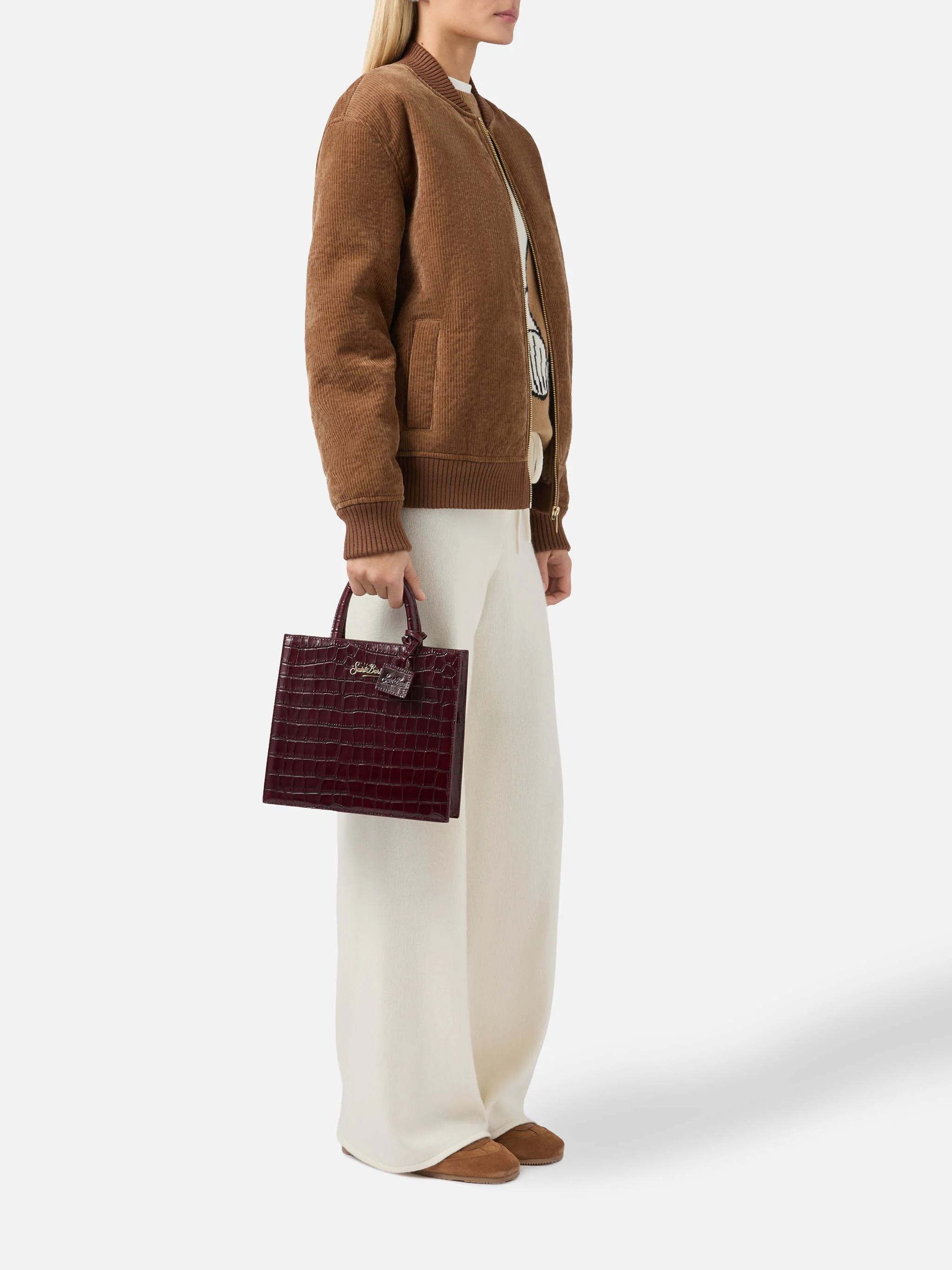 Borsa Shop Bag Midi stampa coccodrillo bordeaux - Image 2