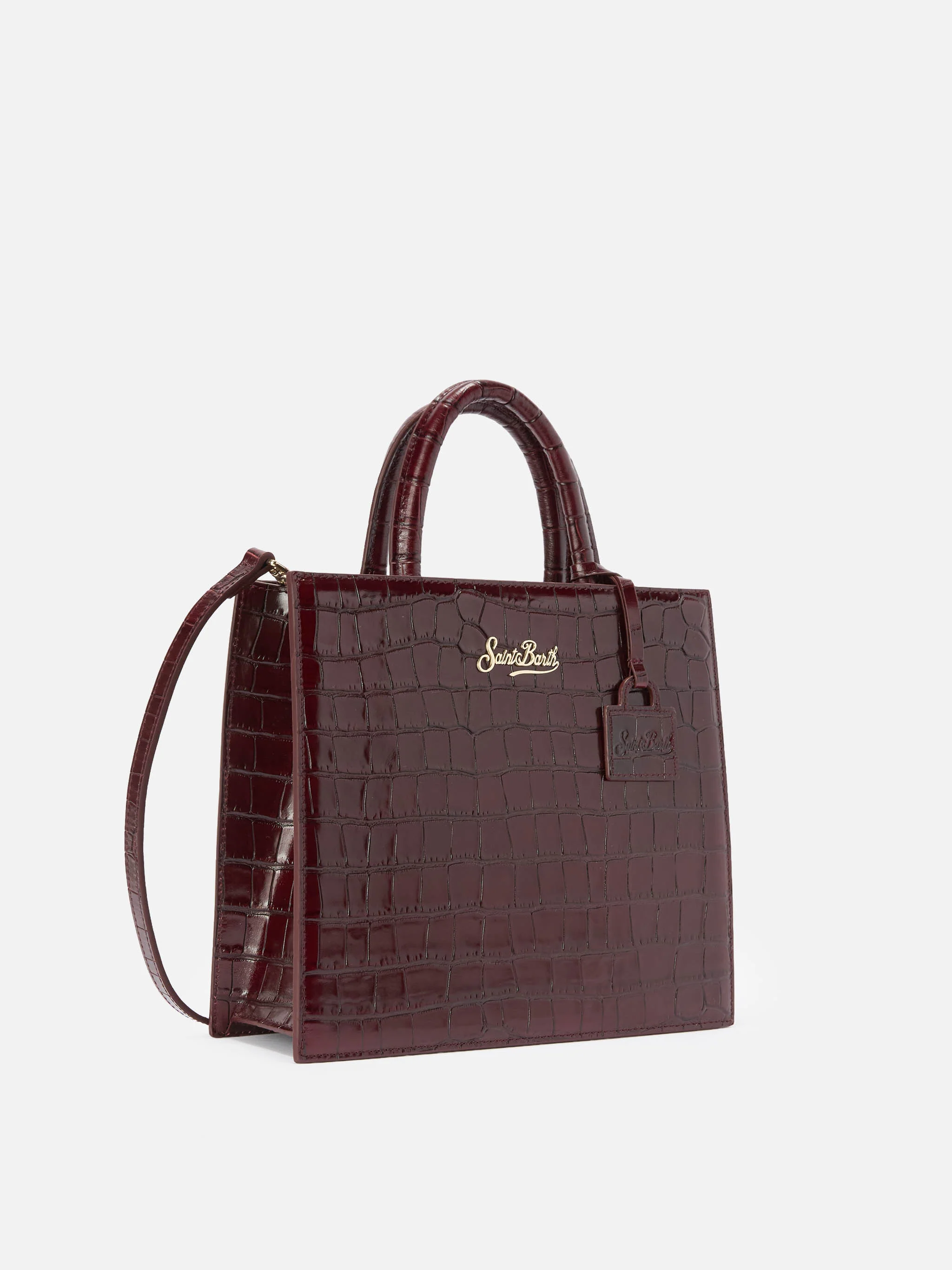 Borsa Shop Bag Midi stampa coccodrillo bordeaux - Image 3