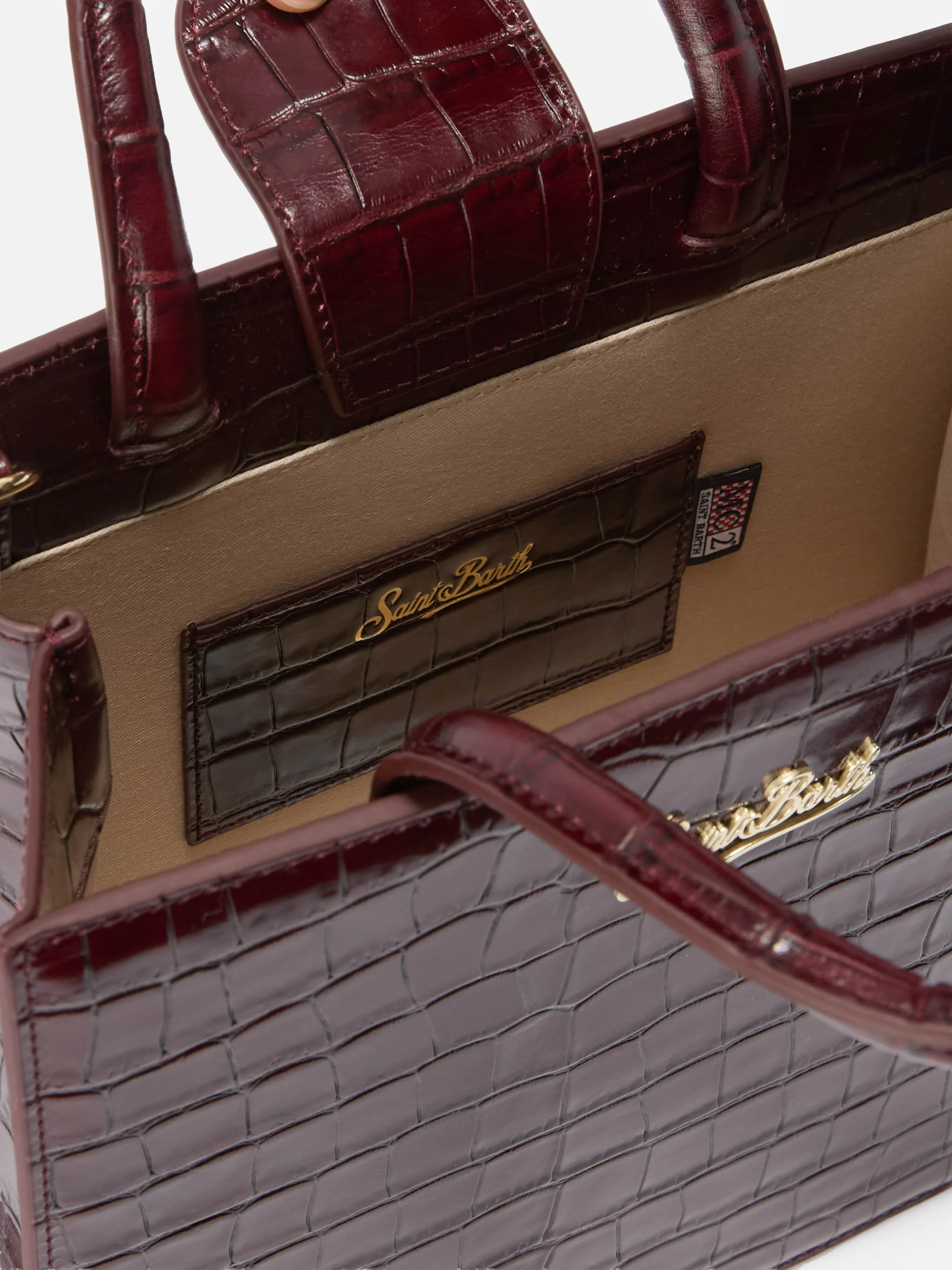 Borsa Shop Bag Midi stampa coccodrillo bordeaux - Image 5