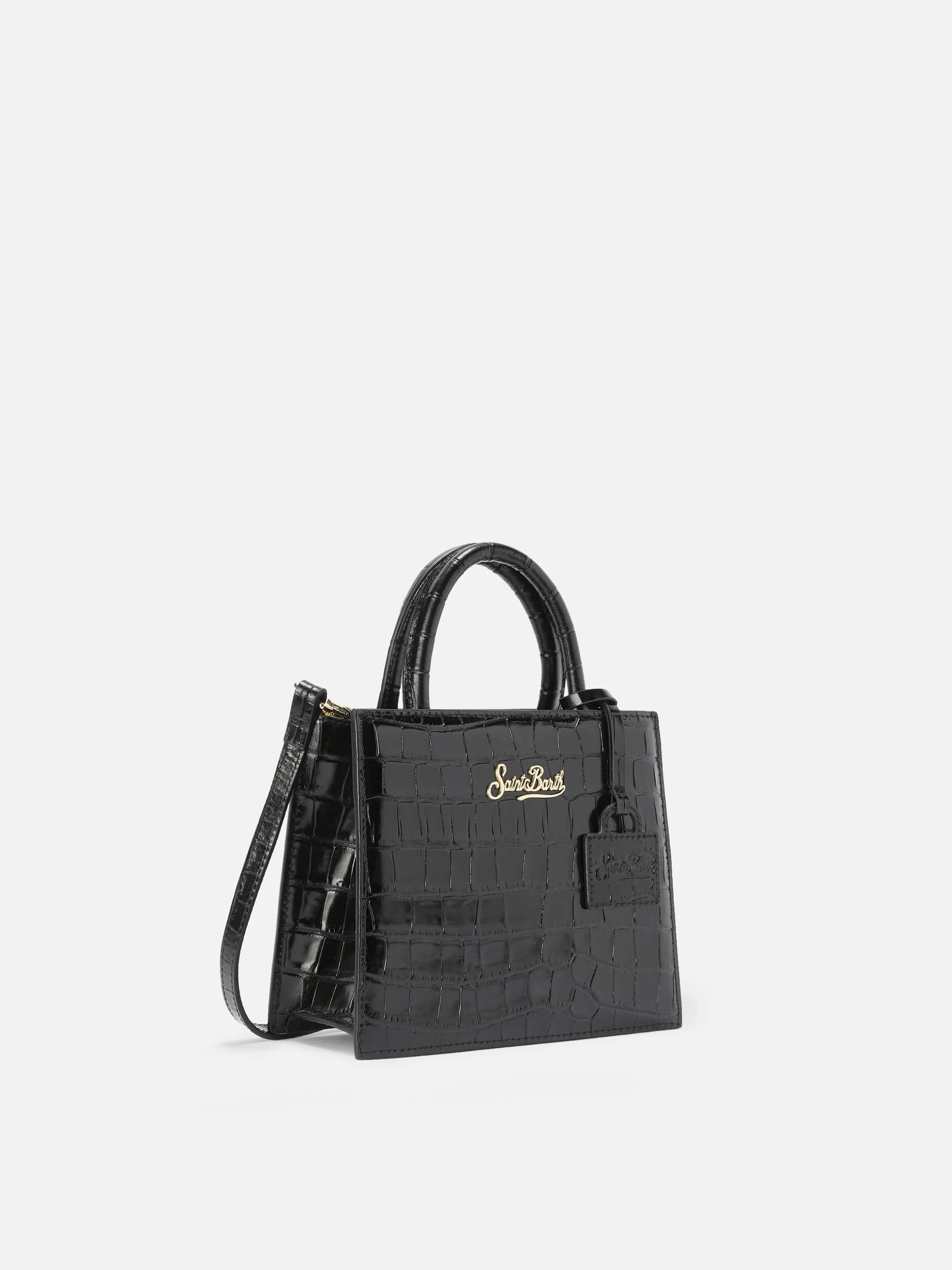 Borsa a mano Shop Bag Mini in pelle stampa cocco nera - Image 3