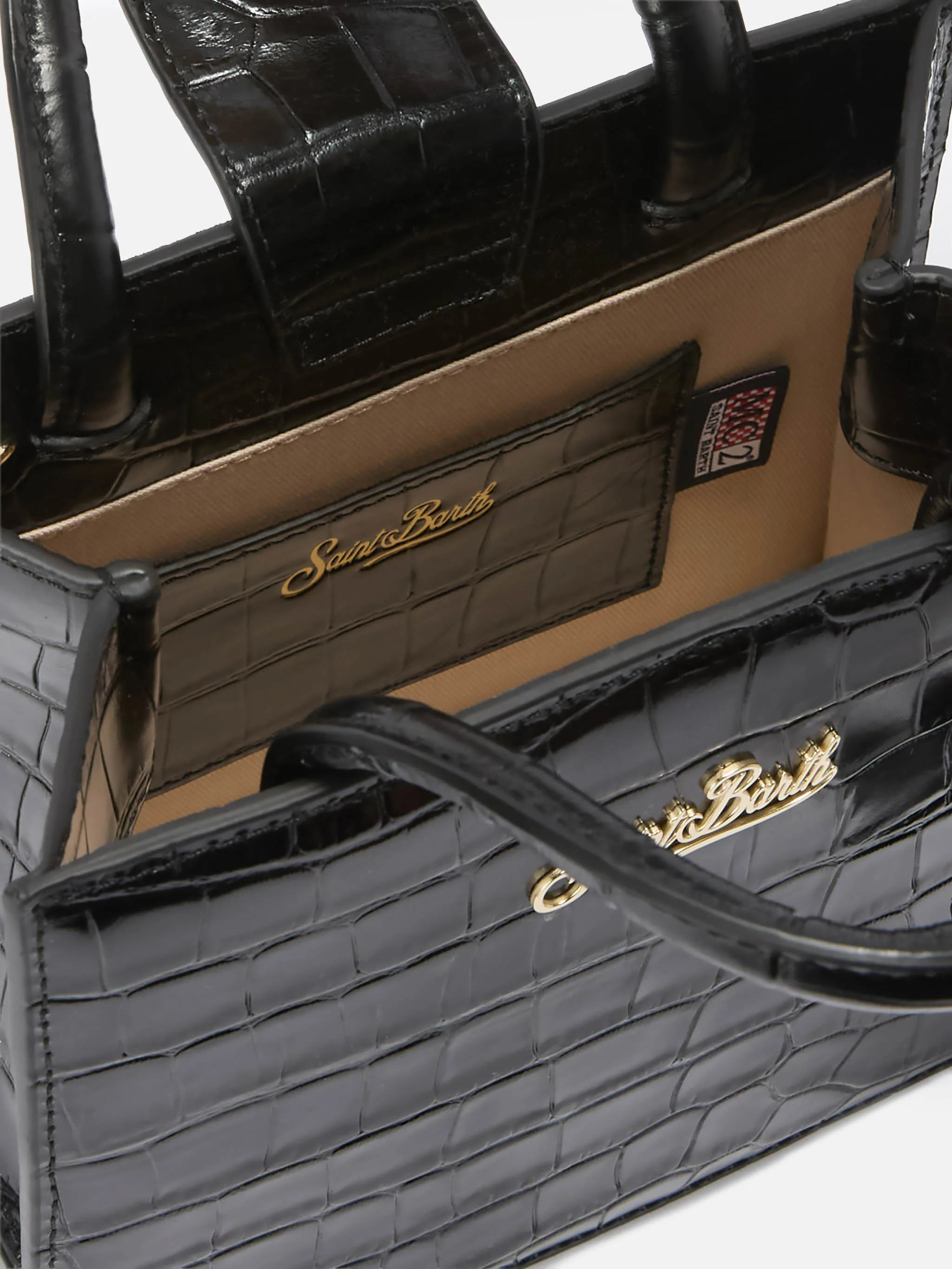 Borsa a mano Shop Bag Mini in pelle stampa cocco nera - Image 5
