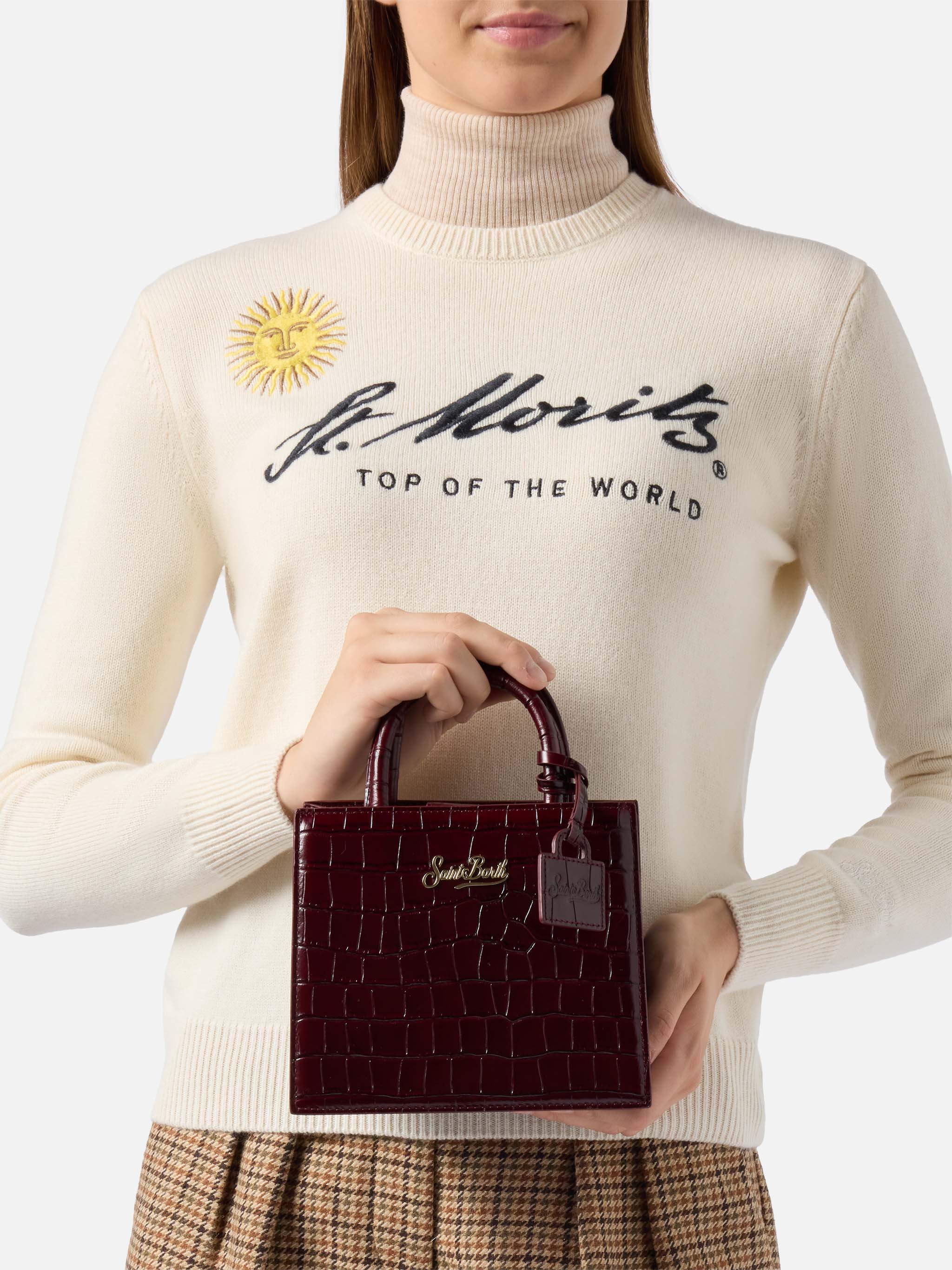 Borsa a mano Shop Bag Mini in pelle stampa cocco bordeaux - Image 2