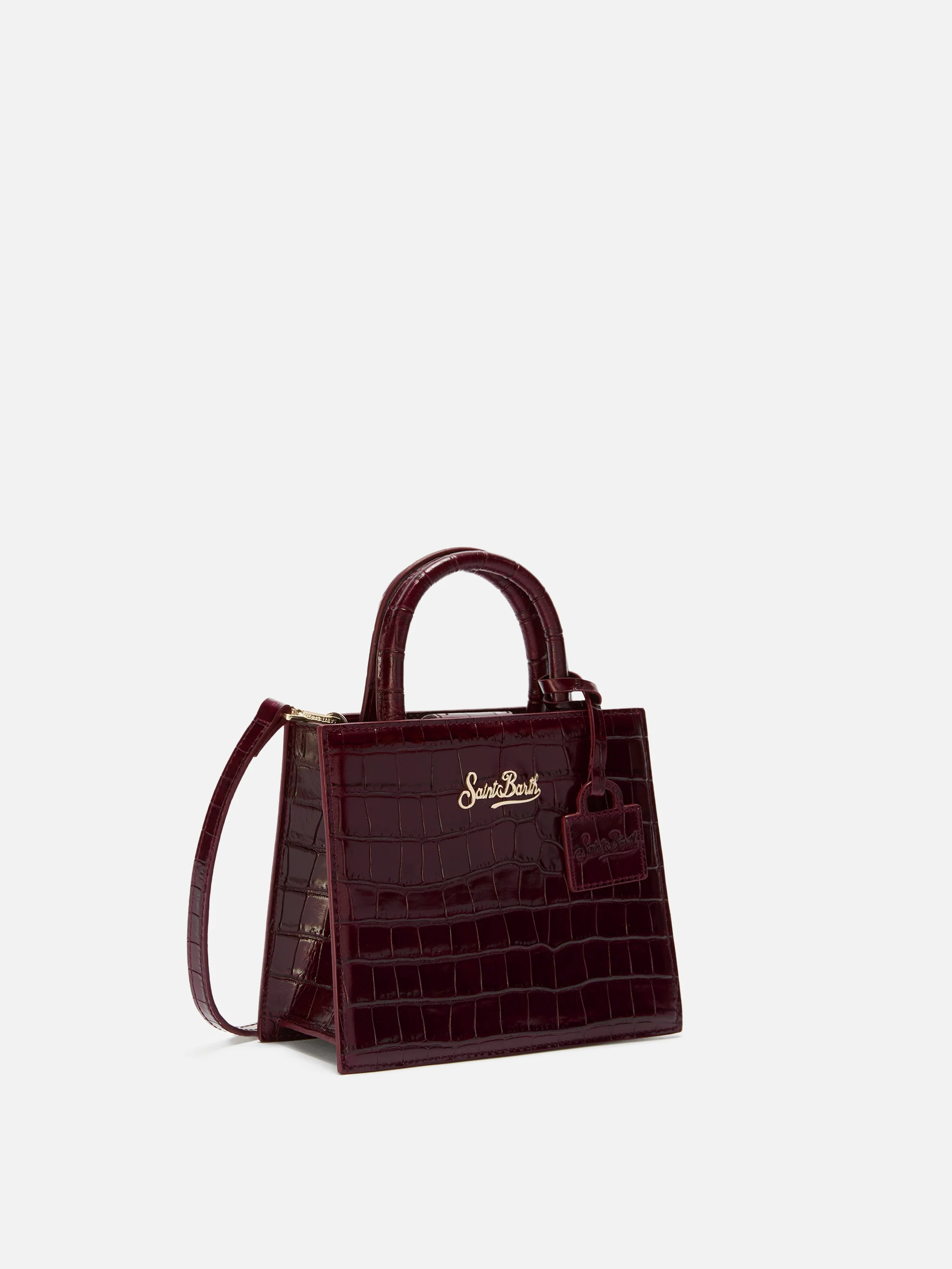 Borsa a mano Shop Bag Mini in pelle stampa cocco bordeaux - Image 3