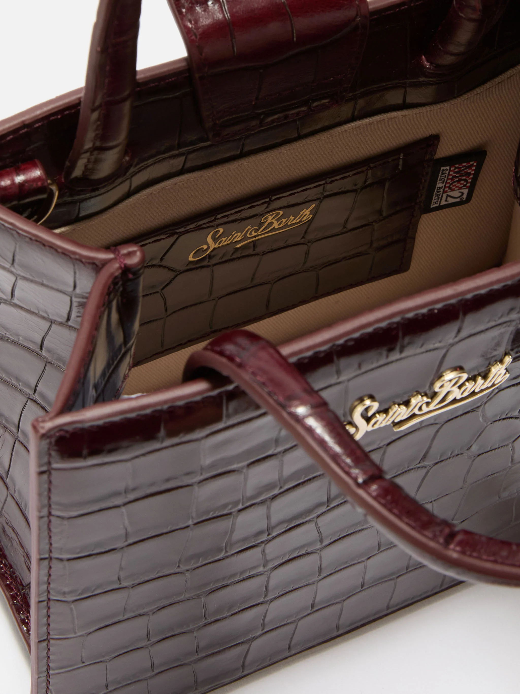 Borsa a mano Shop Bag Mini in pelle stampa cocco bordeaux - Image 5