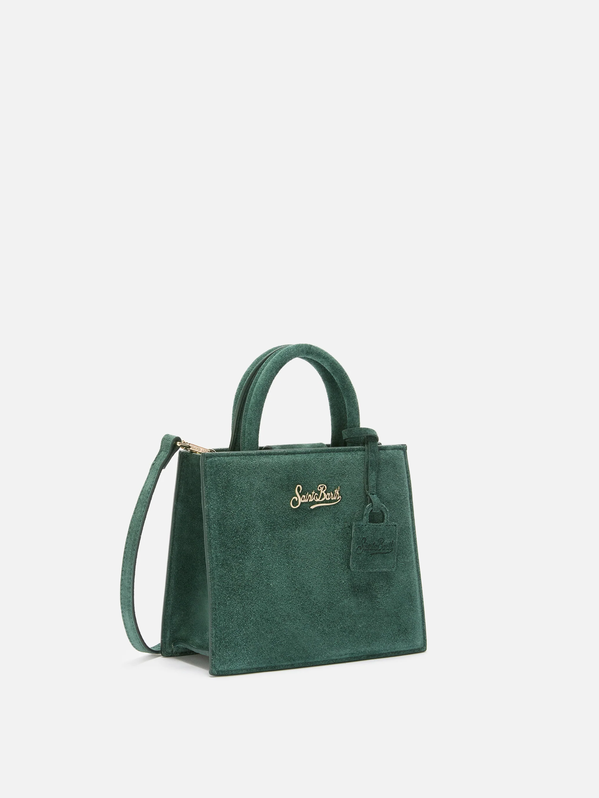 Borsa a mano Shop Bag Mini in pelle scamosciata verde - Image 3