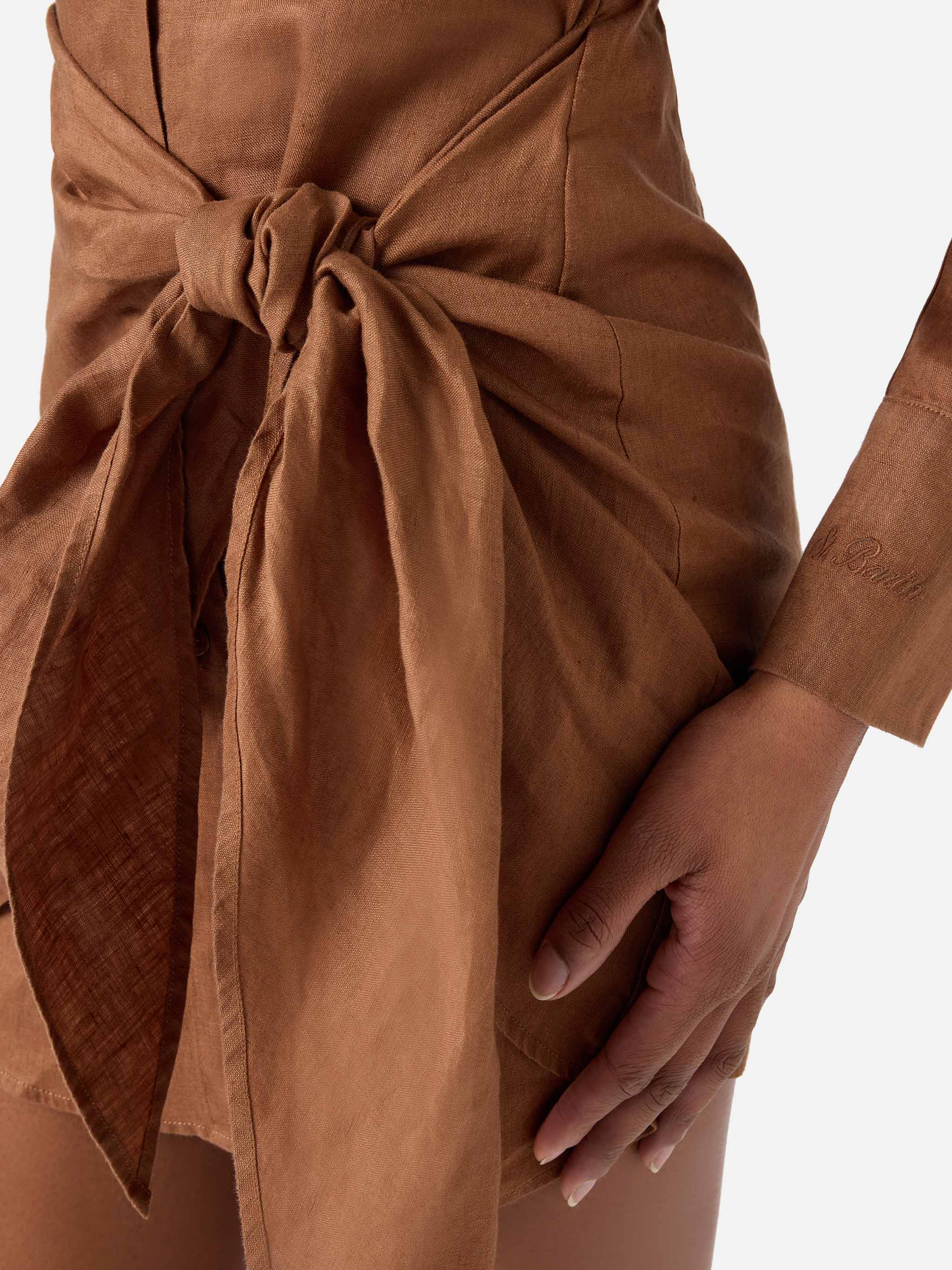 Abito corto Ravi in lino marrone - Image 2