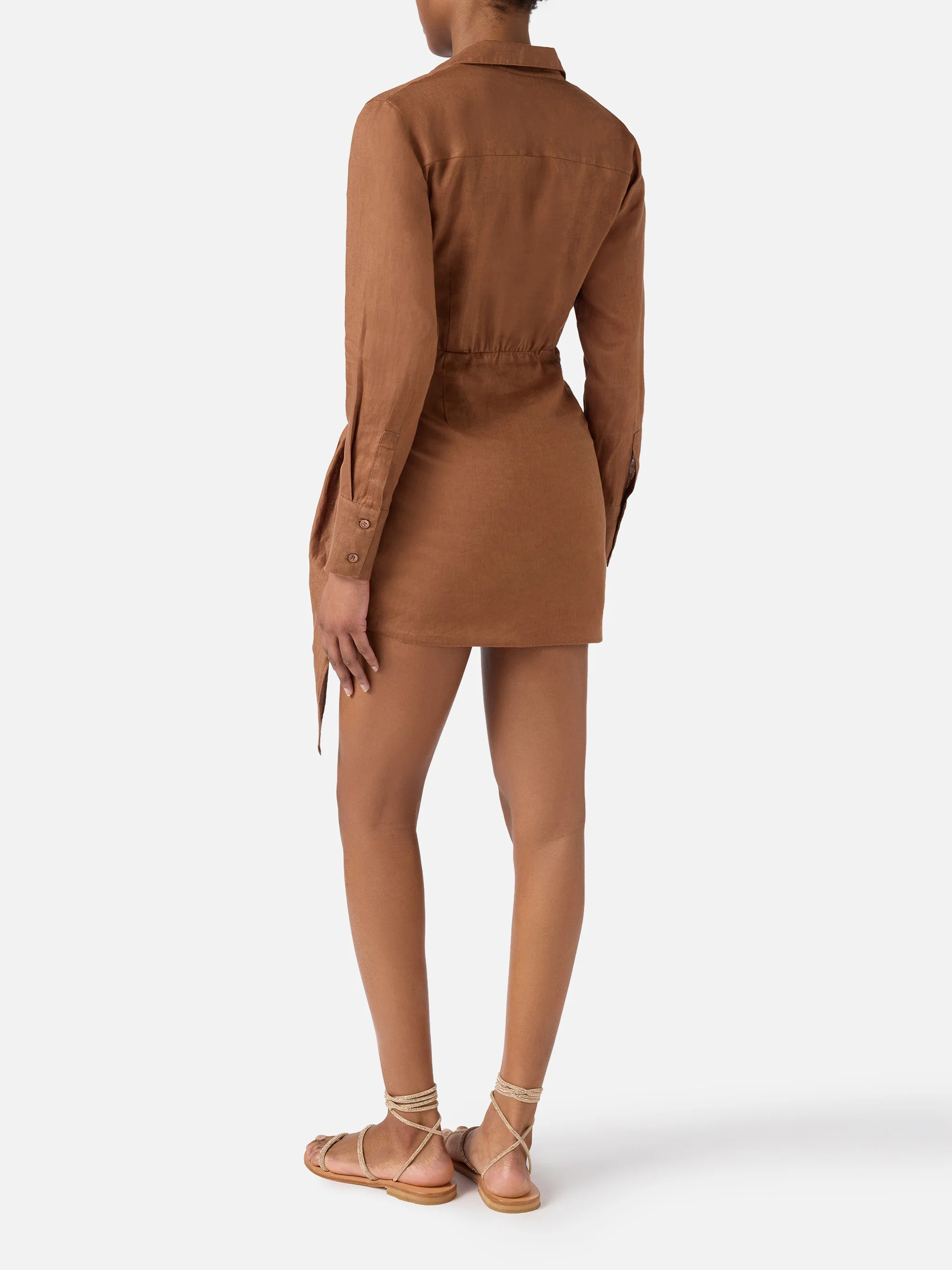Abito corto Ravi in lino marrone - Image 3