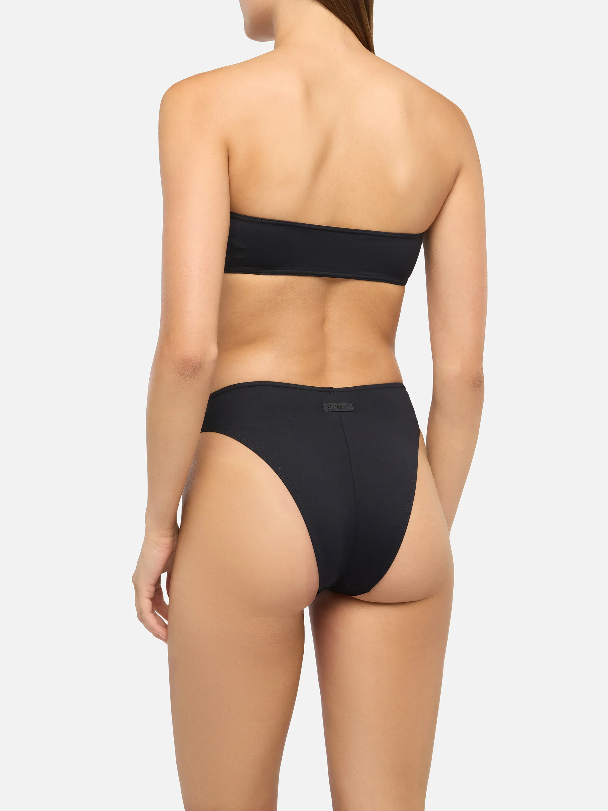 Bikini a fascia Rebby Sibilla con slip a vita alta e sgambatura alta in nero - Image 4