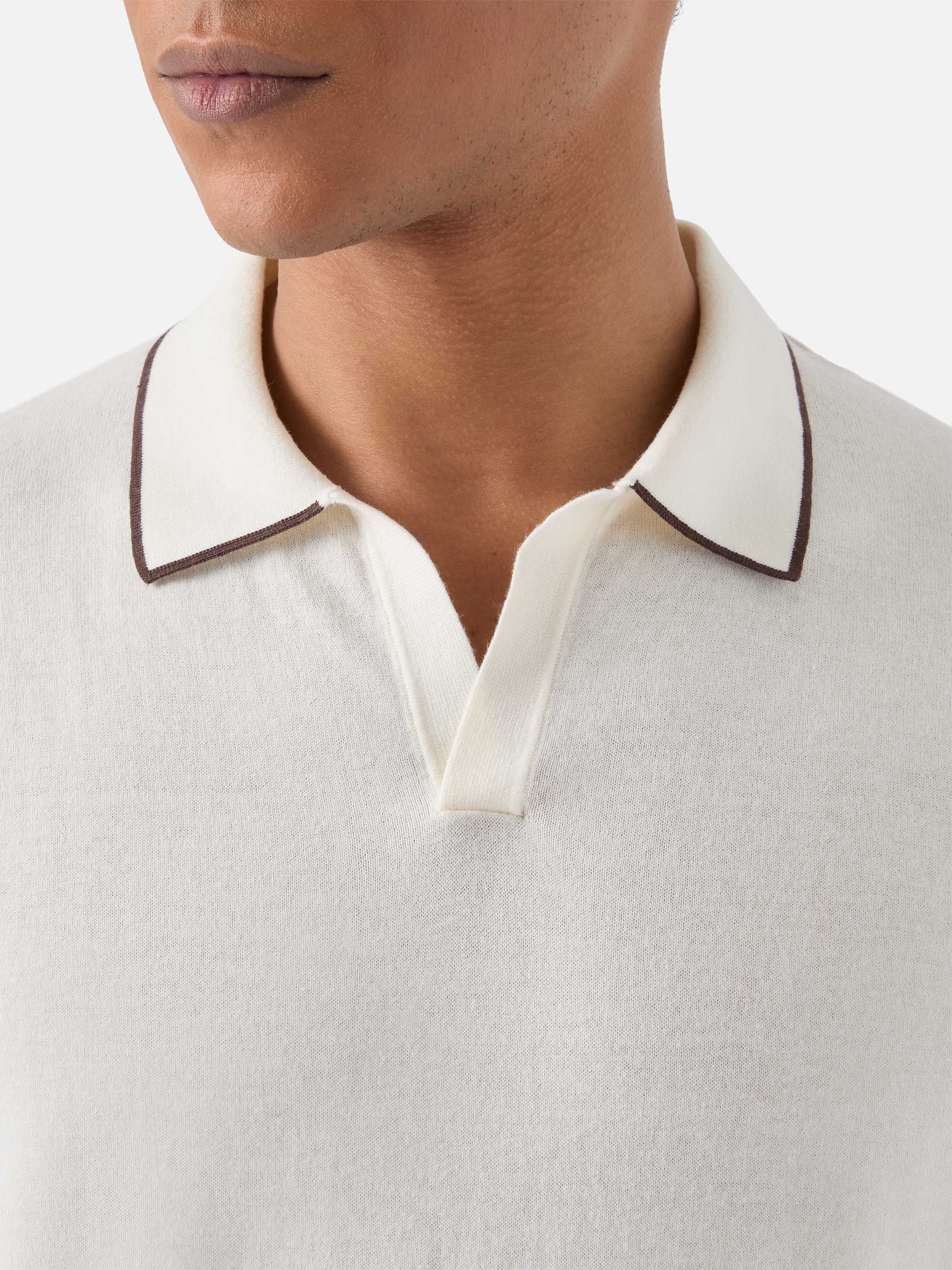 Polo Sloan in cotone pregiato high twist beige con profili a contrasto - Image 2