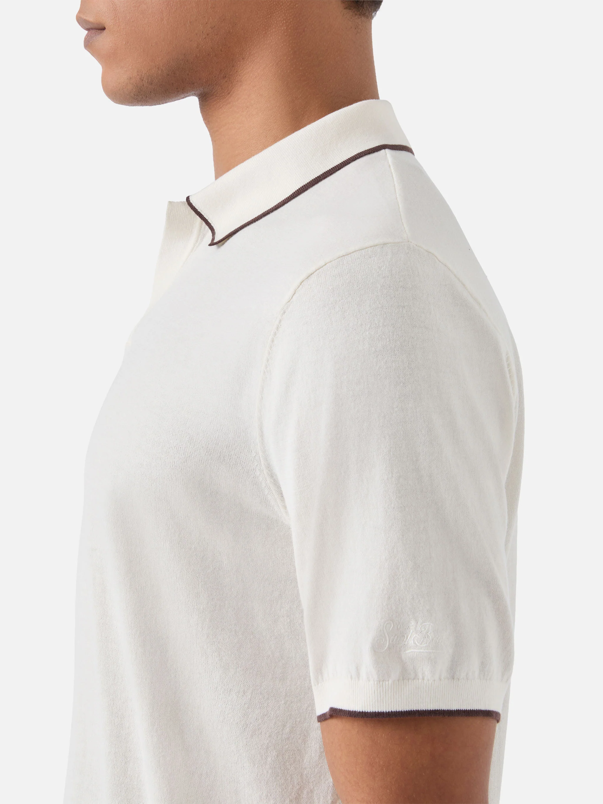 Polo Sloan in cotone pregiato high twist beige con profili a contrasto - Image 4