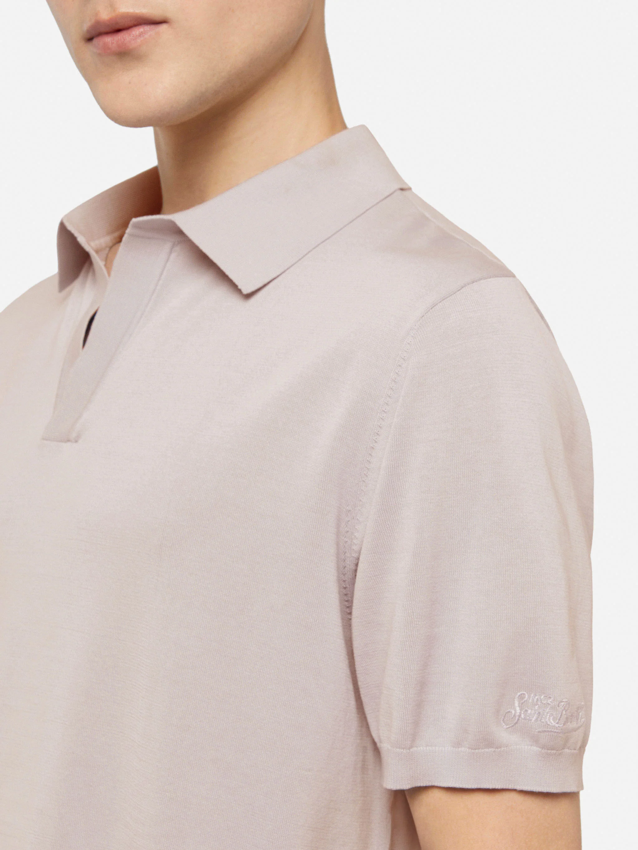Polo Sloan in maglia seta e cotone beige - Image 2
