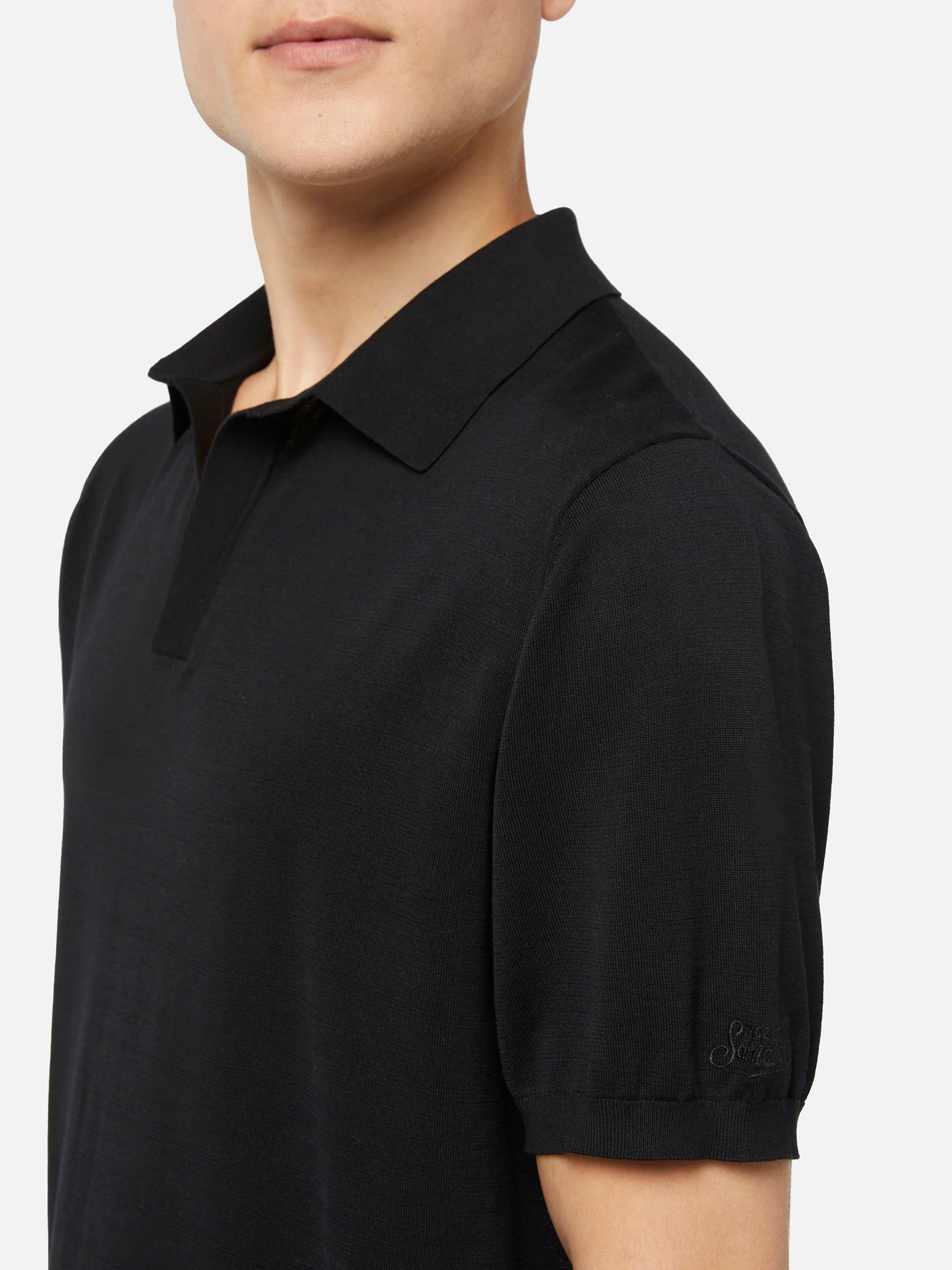 Polo Sloan in maglia seta e cotone nero - Image 4