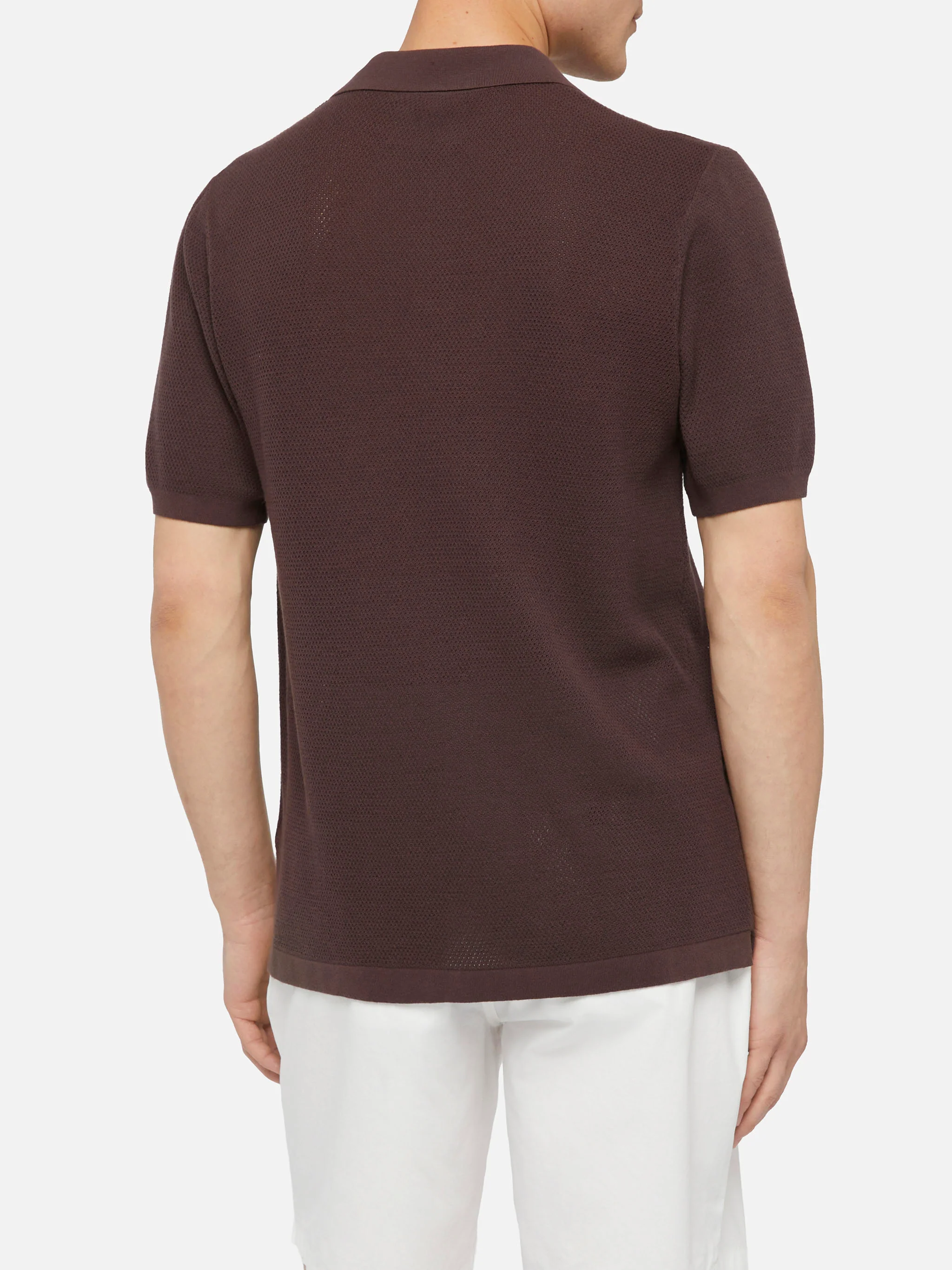 Polo Sloan senza bottoni in maglia a rete marrone - Image 3