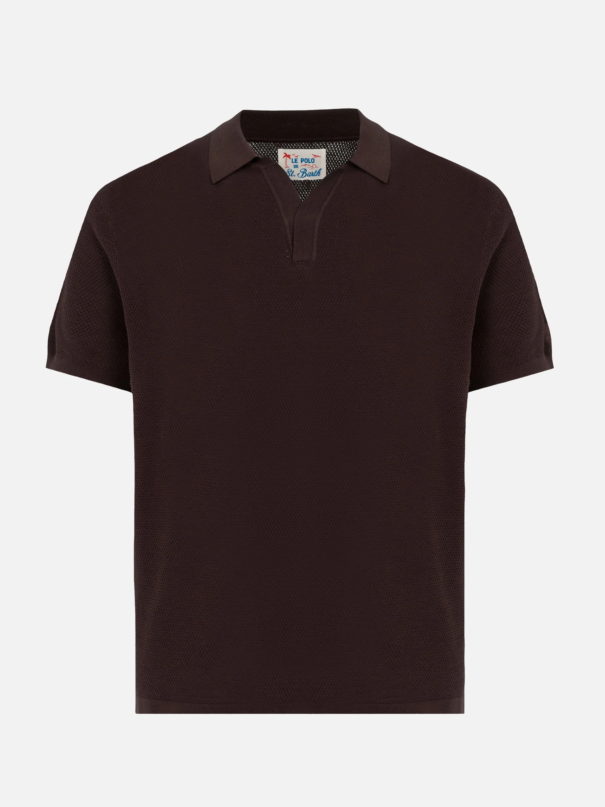 Polo Sloan senza bottoni in maglia a rete marrone - Image 5