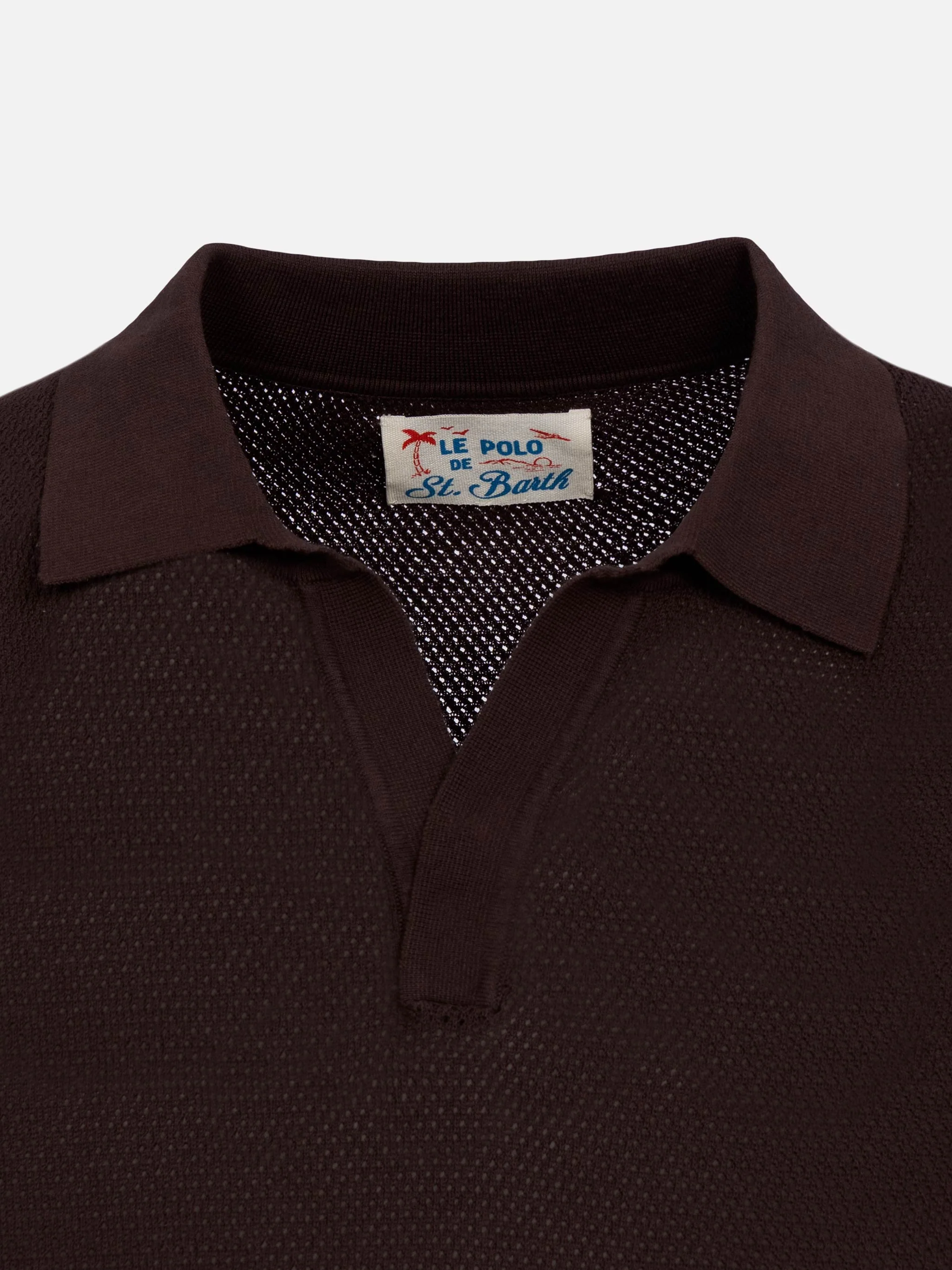 Polo Sloan senza bottoni in maglia a rete marrone - Image 7