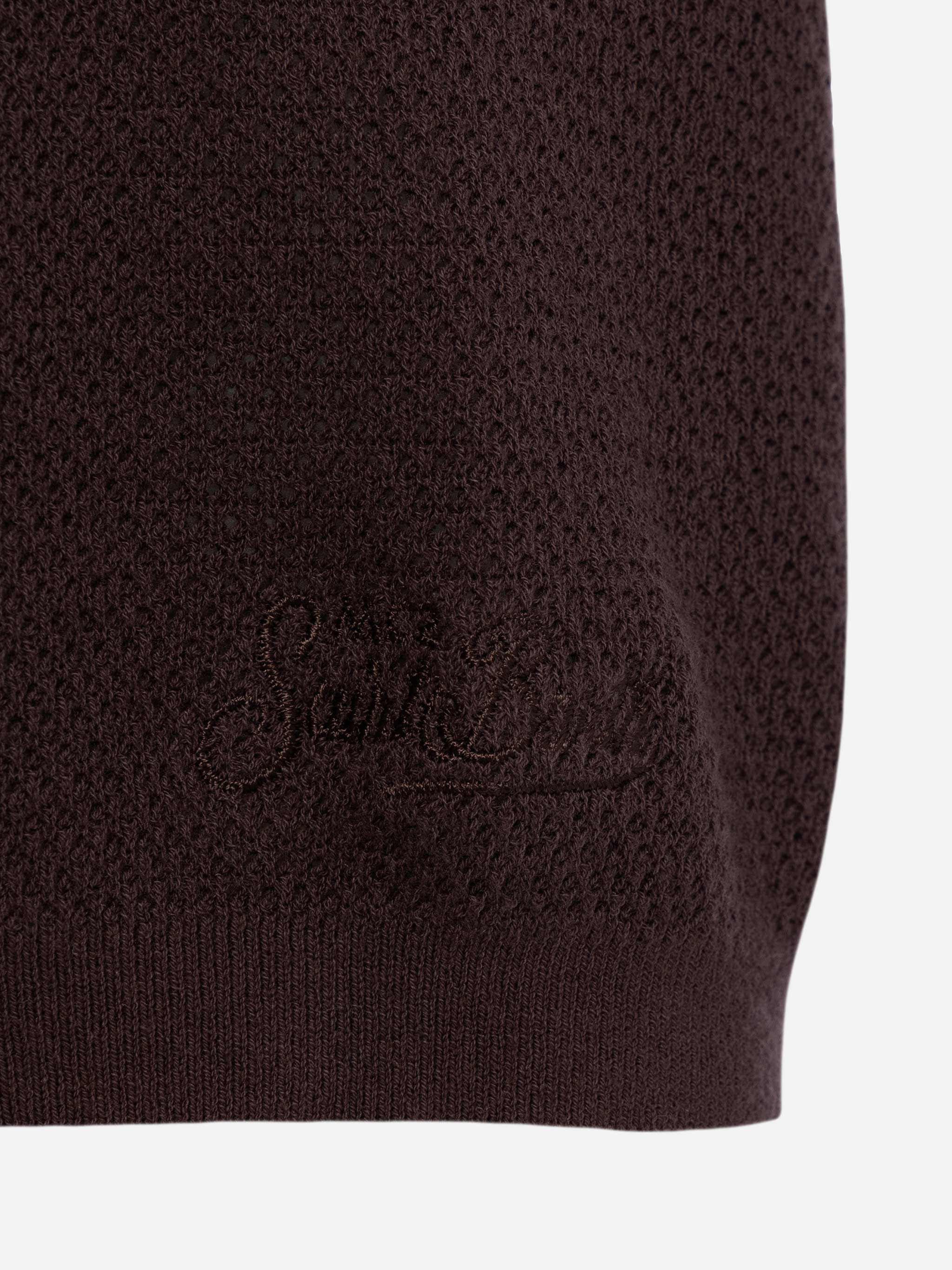Polo Sloan senza bottoni in maglia a rete marrone - Image 8