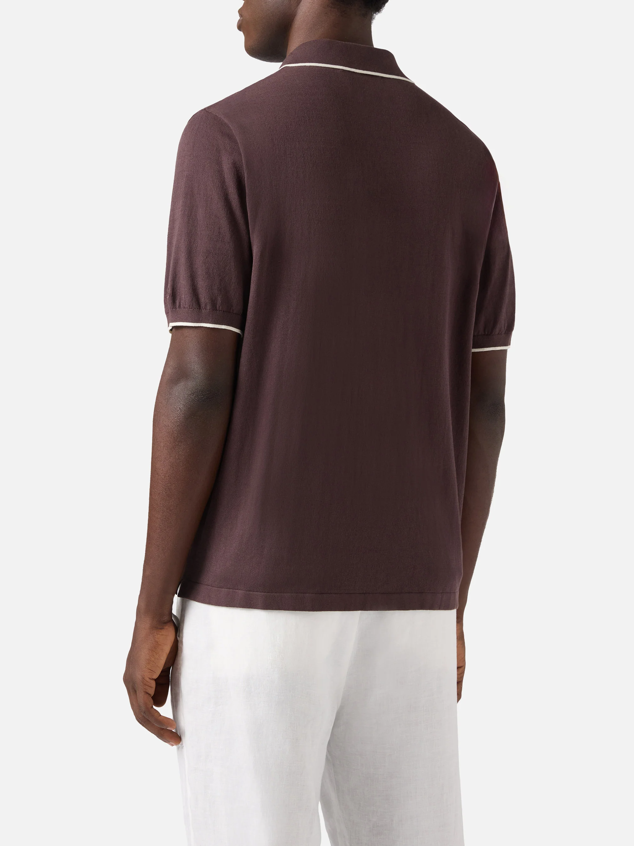 Polo Sloan in cotone pregiato high twist marrone con profili a contrasto - Image 2
