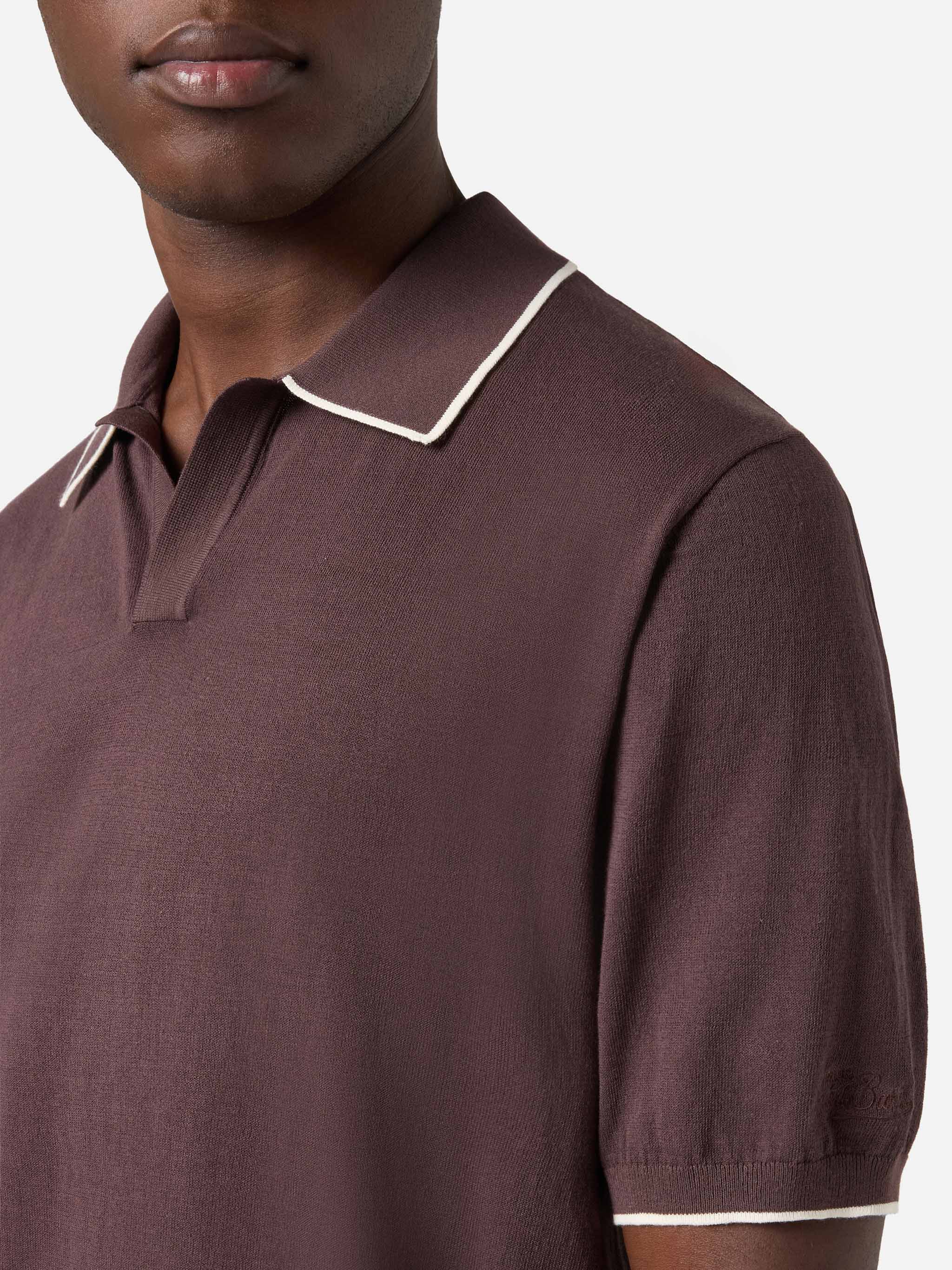 Polo Sloan in cotone pregiato high twist marrone con profili a contrasto - Image 3