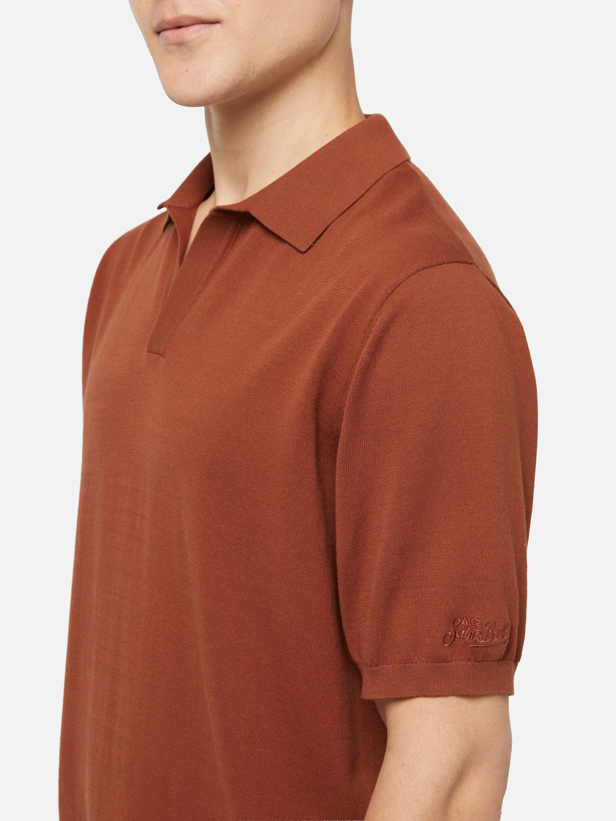 Polo Sloan senza bottoni in maglia cammello - Image 3
