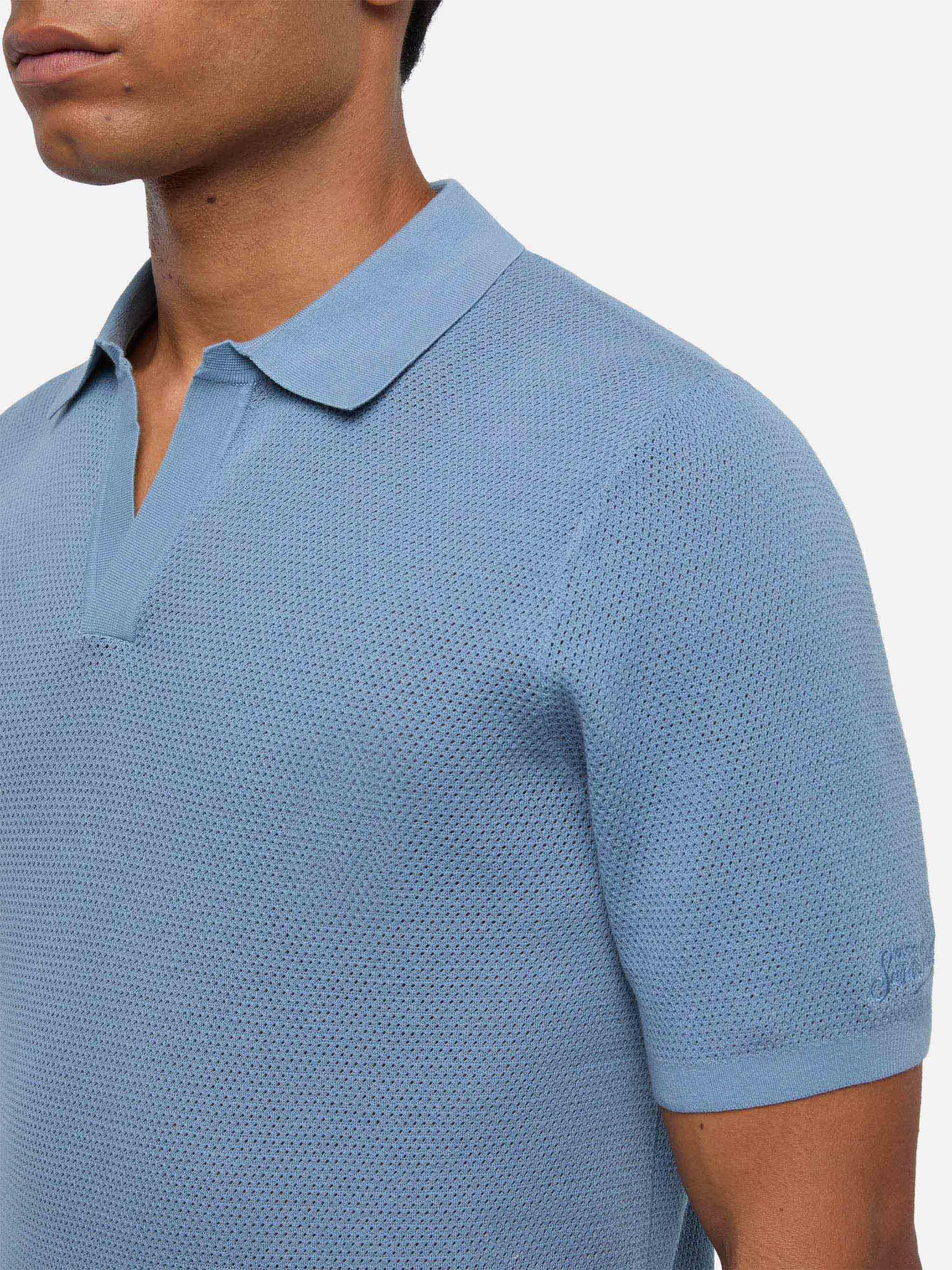 Polo Sloan senza bottoni in maglia a rete azzurro polvere - Image 2