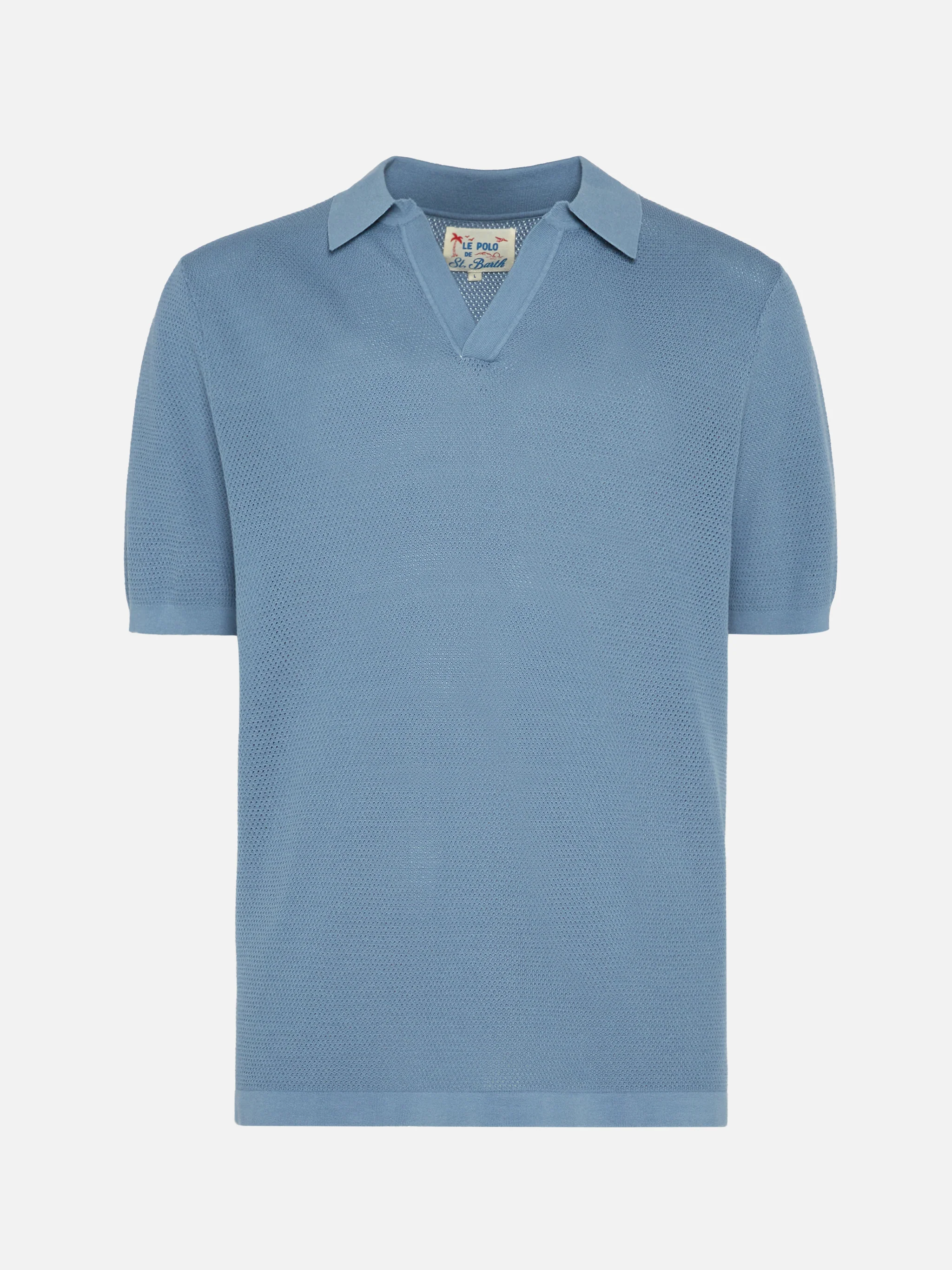 Polo Sloan senza bottoni in maglia a rete azzurro polvere - Image 4