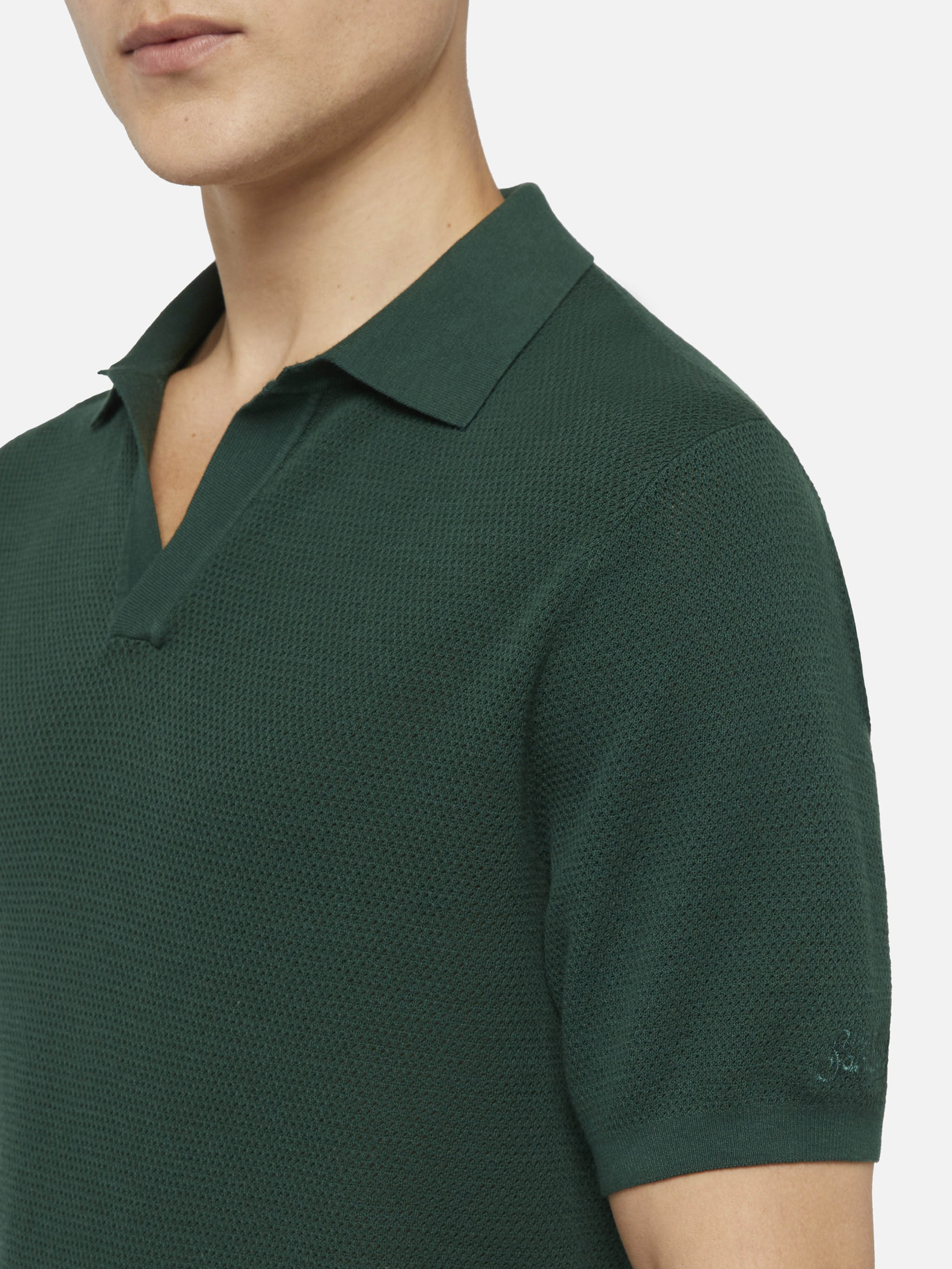 Polo Sloan senza bottoni in maglia a rete verde - Image 2