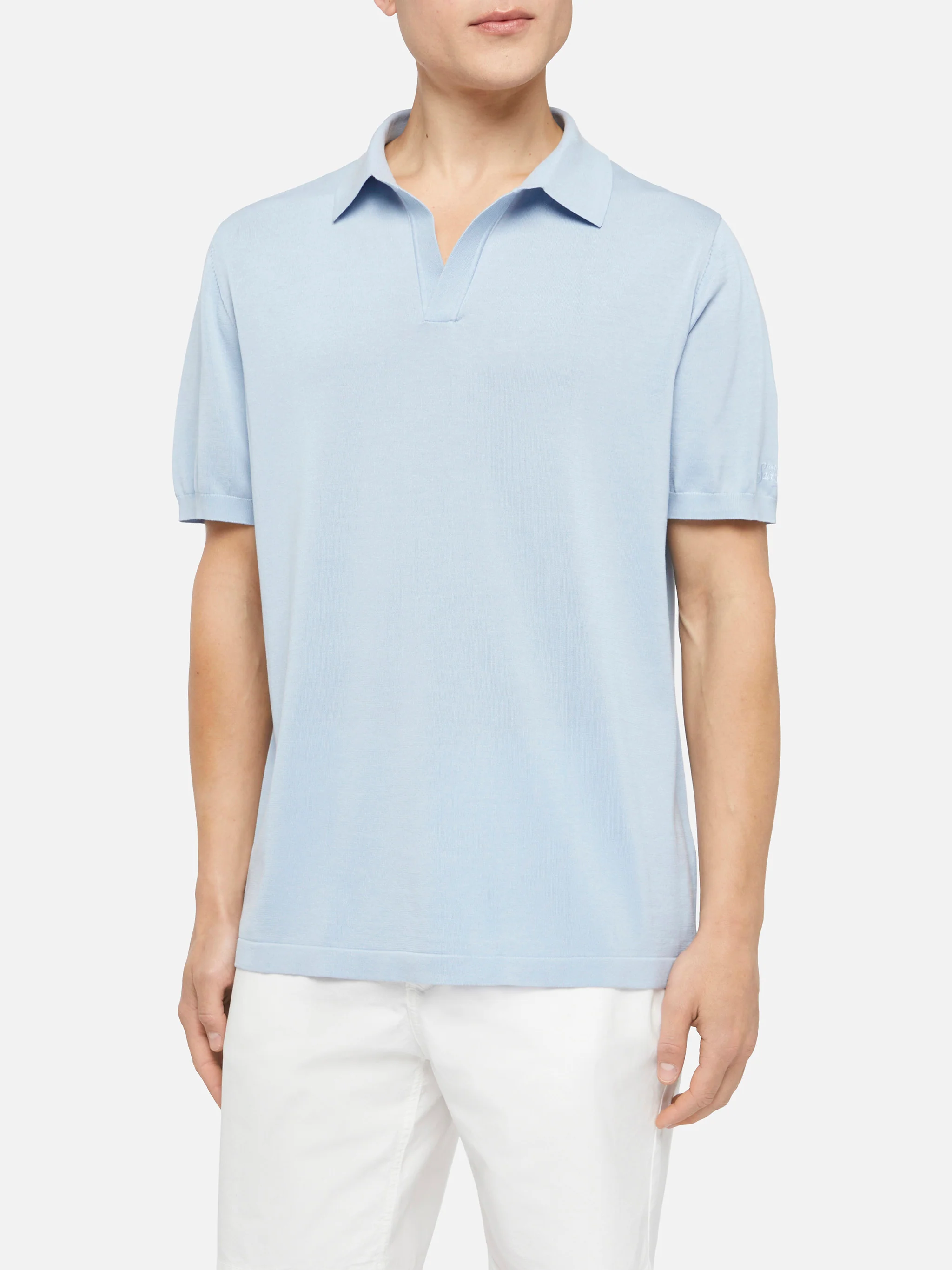 Polo Sloan in maglia di seta e cotone azzurro