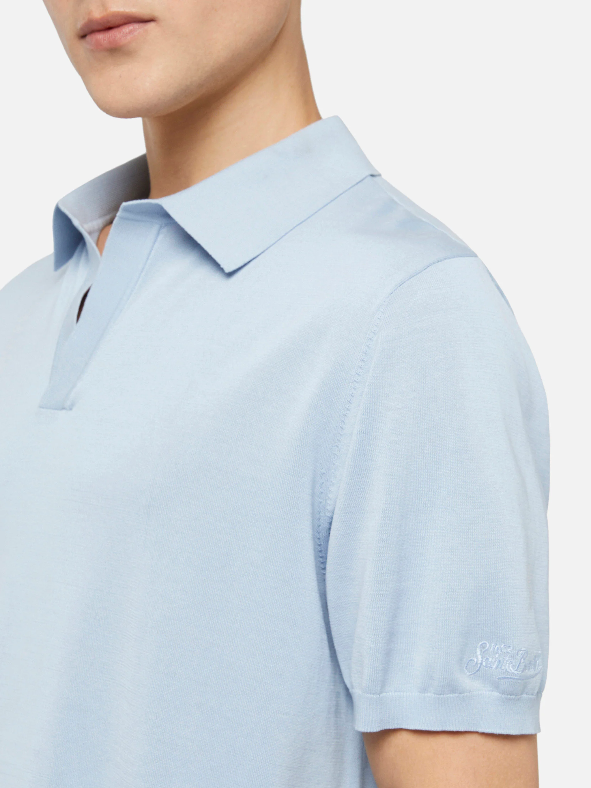Polo Sloan in maglia di seta e cotone azzurro - Image 4