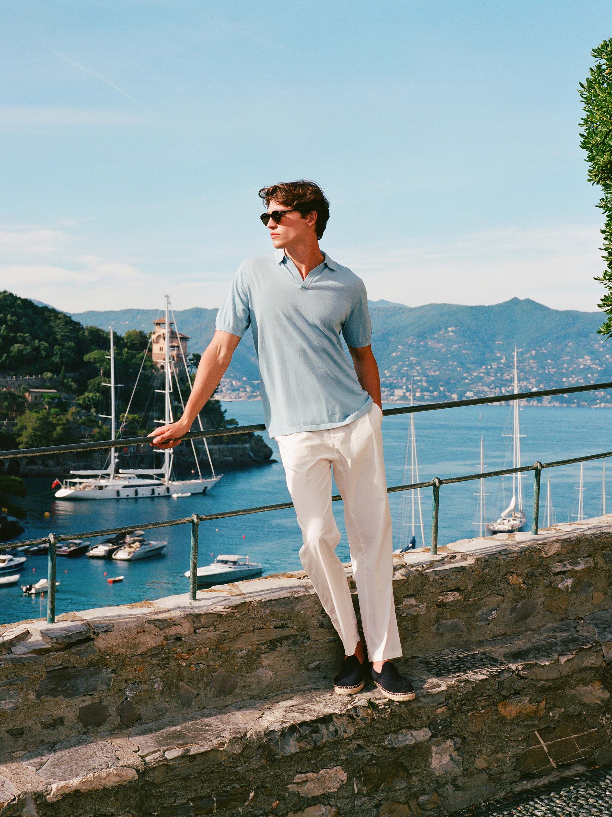 Polo Sloan in maglia di seta e cotone azzurro - Image 5