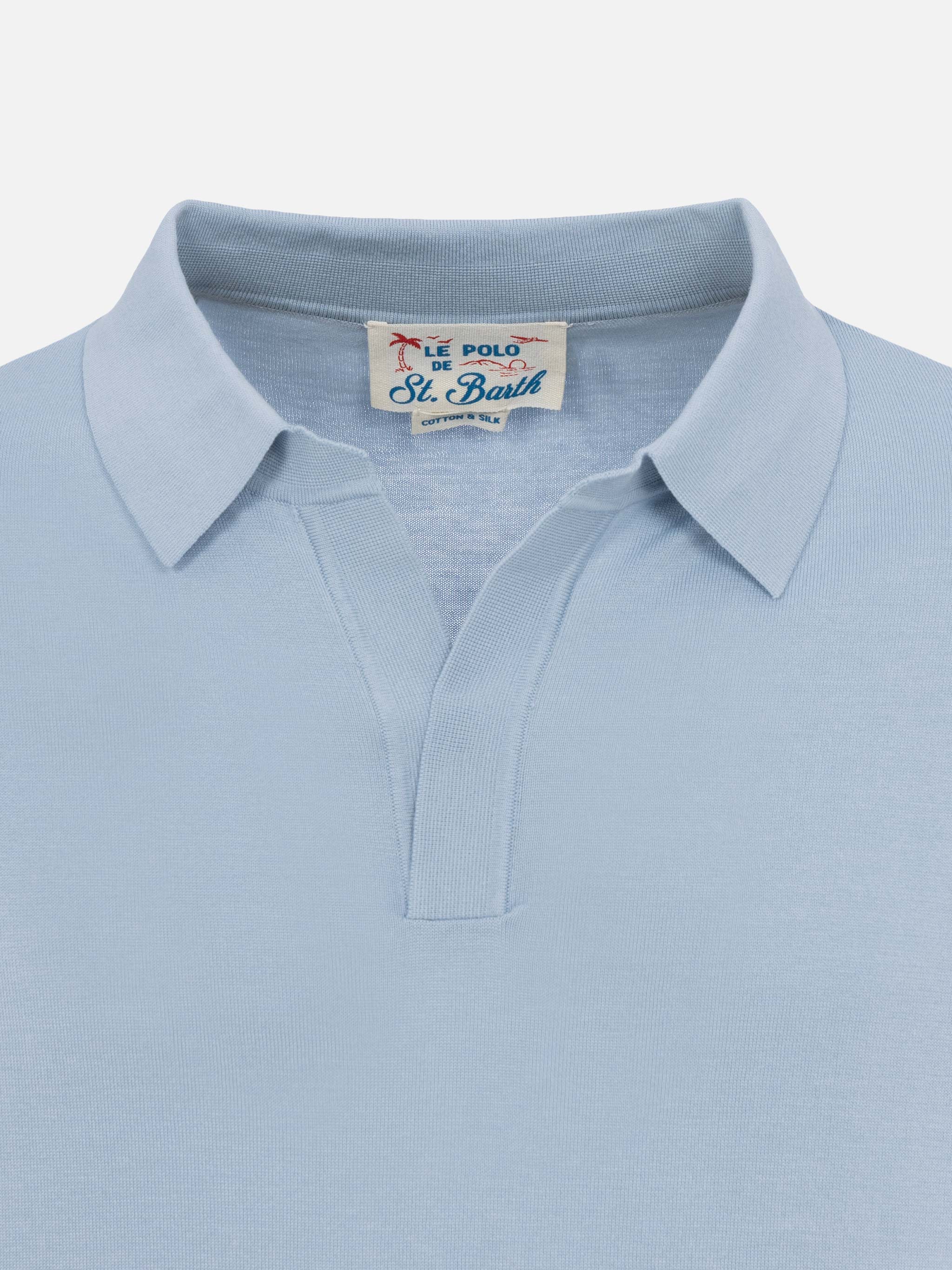 Polo Sloan in maglia di seta e cotone azzurro - Image 7